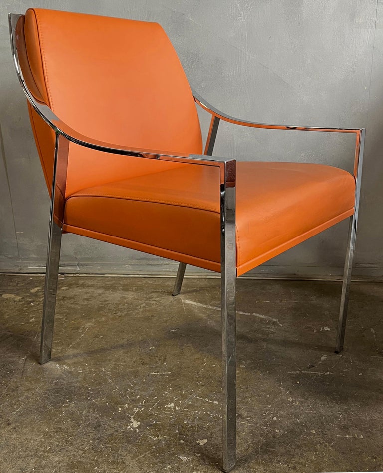 Holly Hunt Dining Chairs Chrome and Leather at 1stDibs
