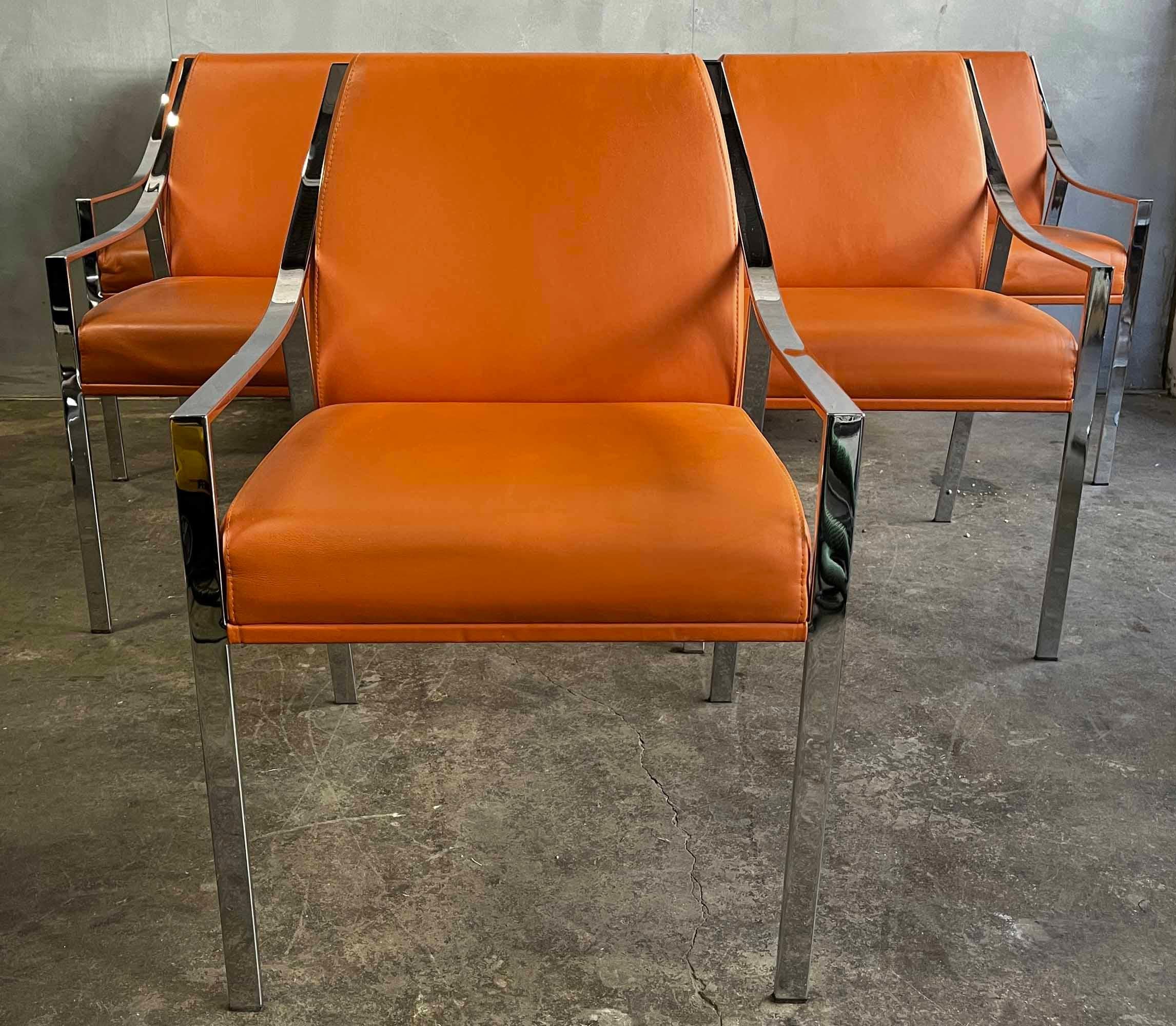 Mid-Century Modern Holly Hunt Dining Chairs Chrome and Leather