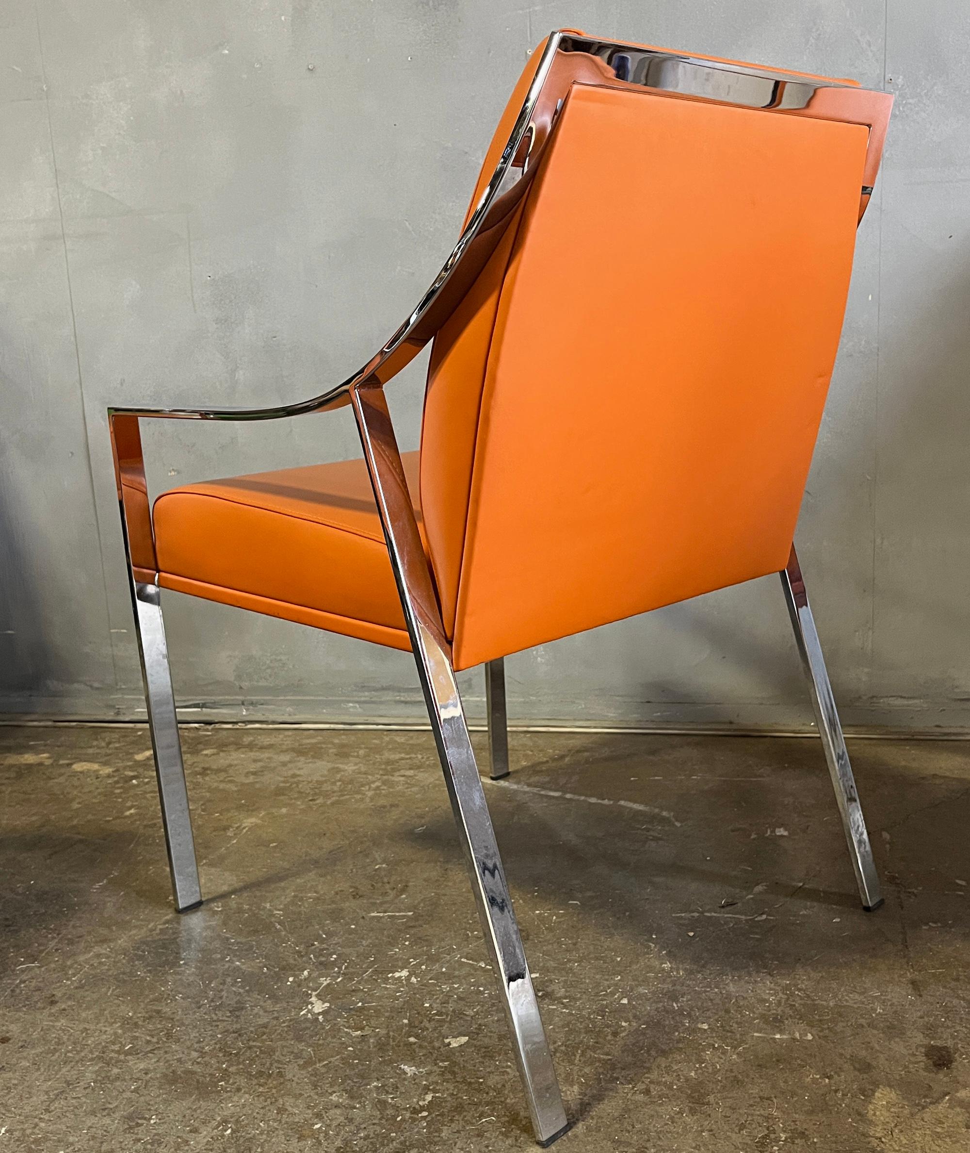 Holly Hunt Dining Chairs Chrome and Leather 1