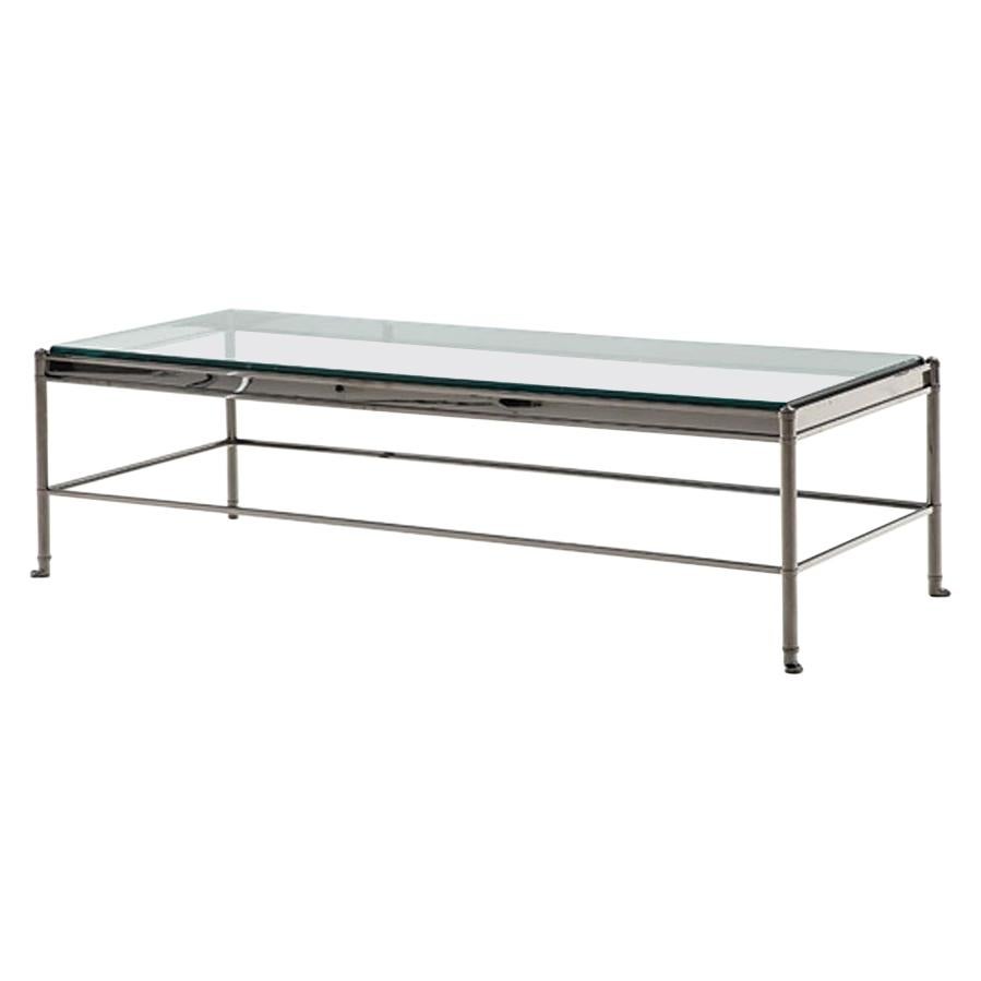HOLLY HUNT D'Orsay Single-Tier Frame Cocktail Large Table in Nickel & Glass Top