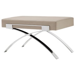 Holly Hunt Dragonfly Bench in Polished Stainless Steel and Limestone Upholstery