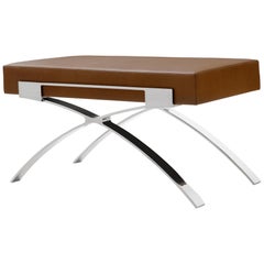 Holly Hunt Dragonfly Bench in Polished Stainless Steel and Tahiti Upholstery