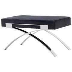 HOLLY HUNT Dragonfly Bench in Stainless Steel with Chilled Grey Upholstered Seat