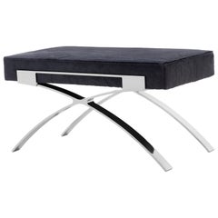 HOLLY HUNT Dragonfly Bank aus Edelstahl mit gepolsterter Sitzfläche in Chilled Grey