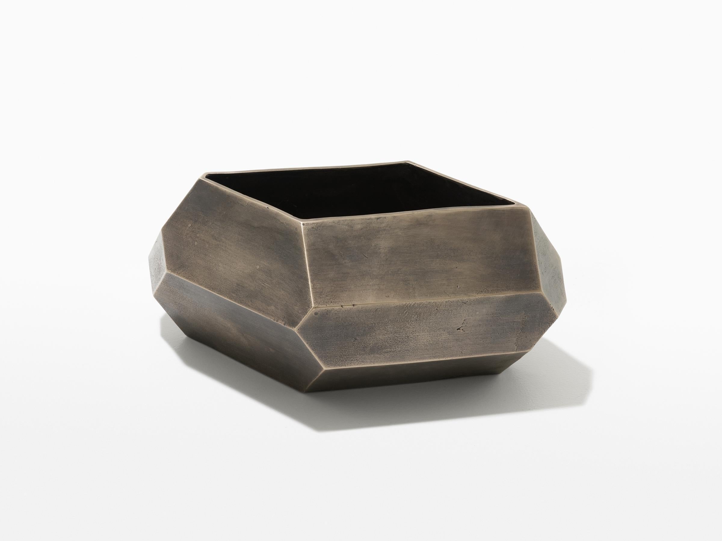 Modern HOLLY HUNT Faceted Block Horizontal Vase in Bronze by Stefan Gulassa