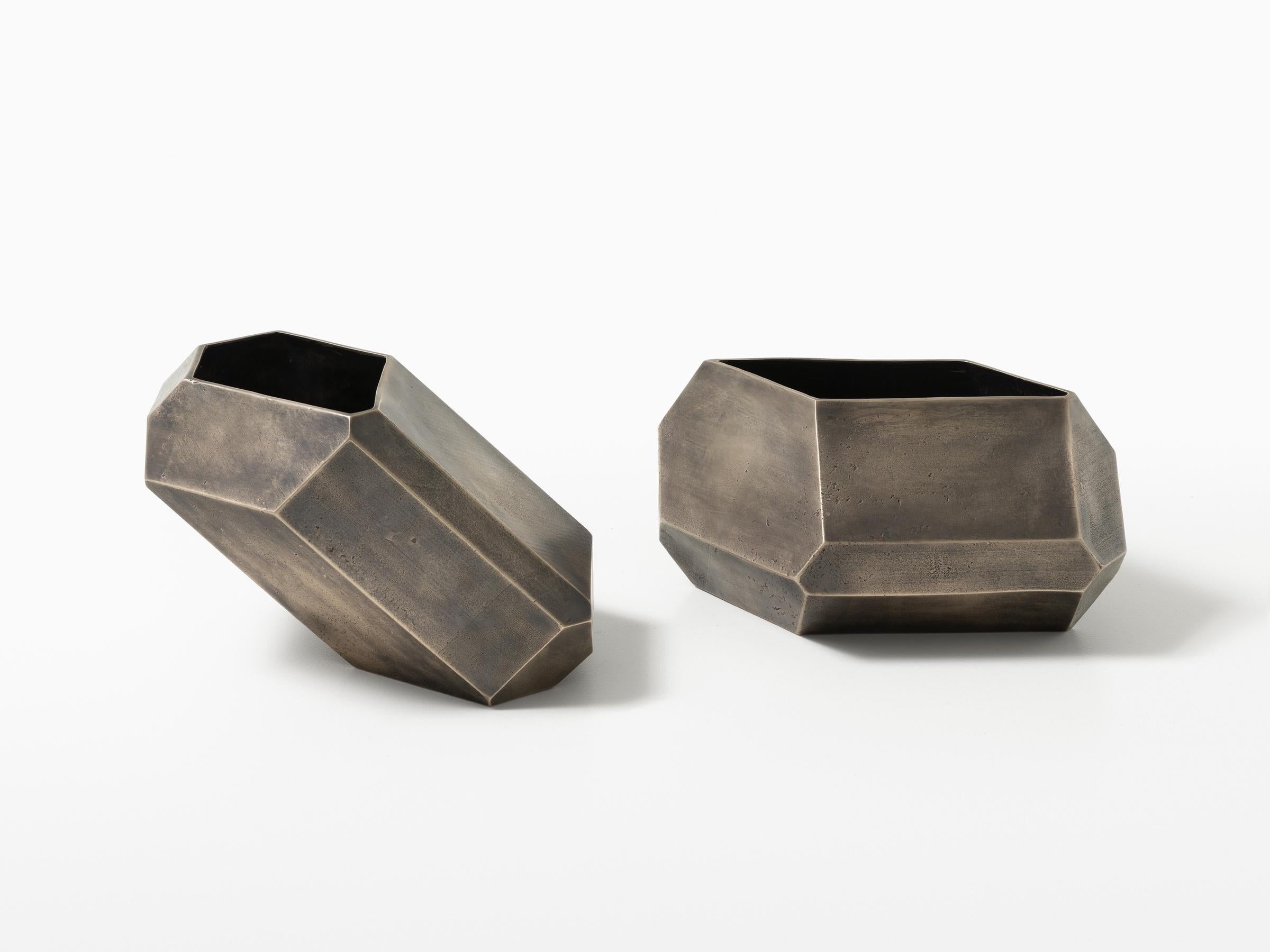 Contemporary HOLLY HUNT Faceted Block Horizontal Vase in Bronze by Stefan Gulassa