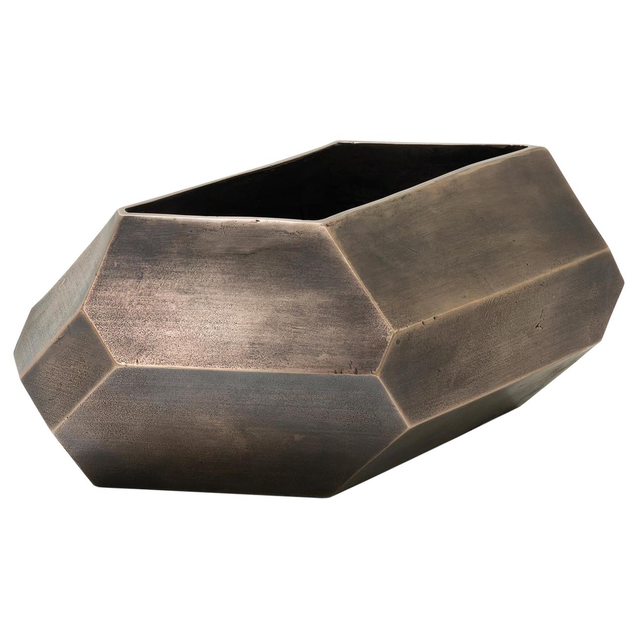 HOLLY HUNT Faceted Block Horizontal Vase in Bronze by Stefan Gulassa