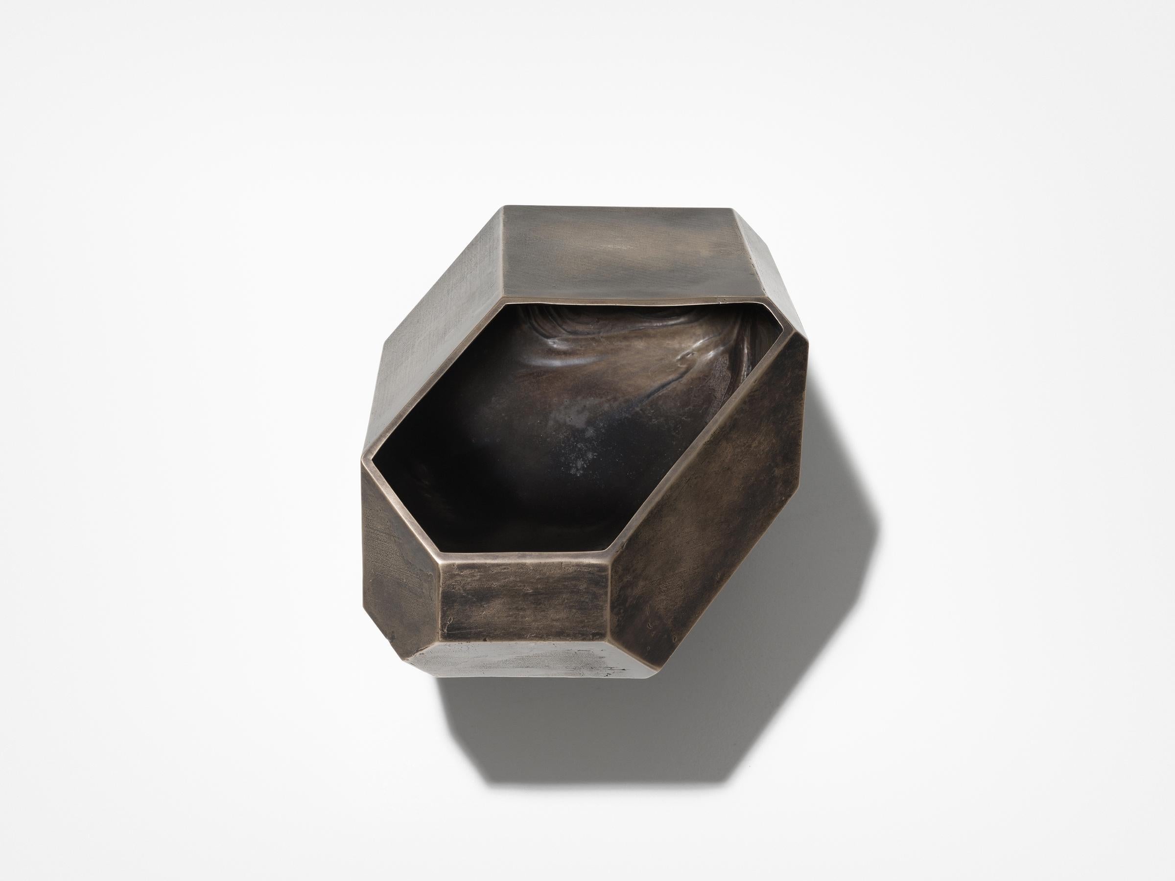 Modern HOLLY HUNT Faceted Block Vertical Vase in Bronze by Stefan Gulassa