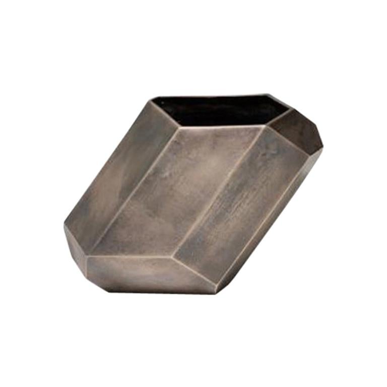 HOLLY HUNT Faceted Block Vertical Vase in Bronze by Stefan Gulassa