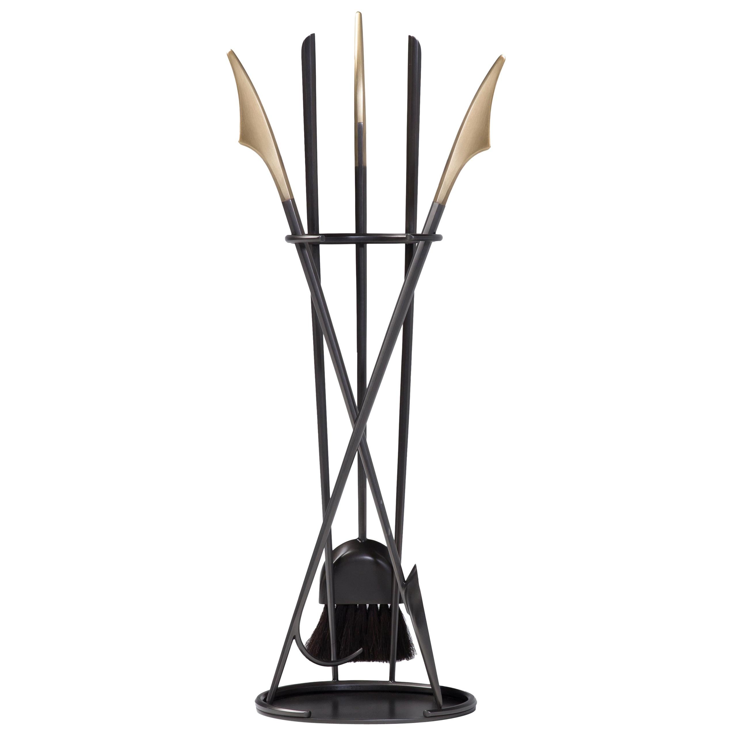 HOLLY HUNT Fiamma Fire Tool Set in Forged Steel with Gunmetal Bronze Finish