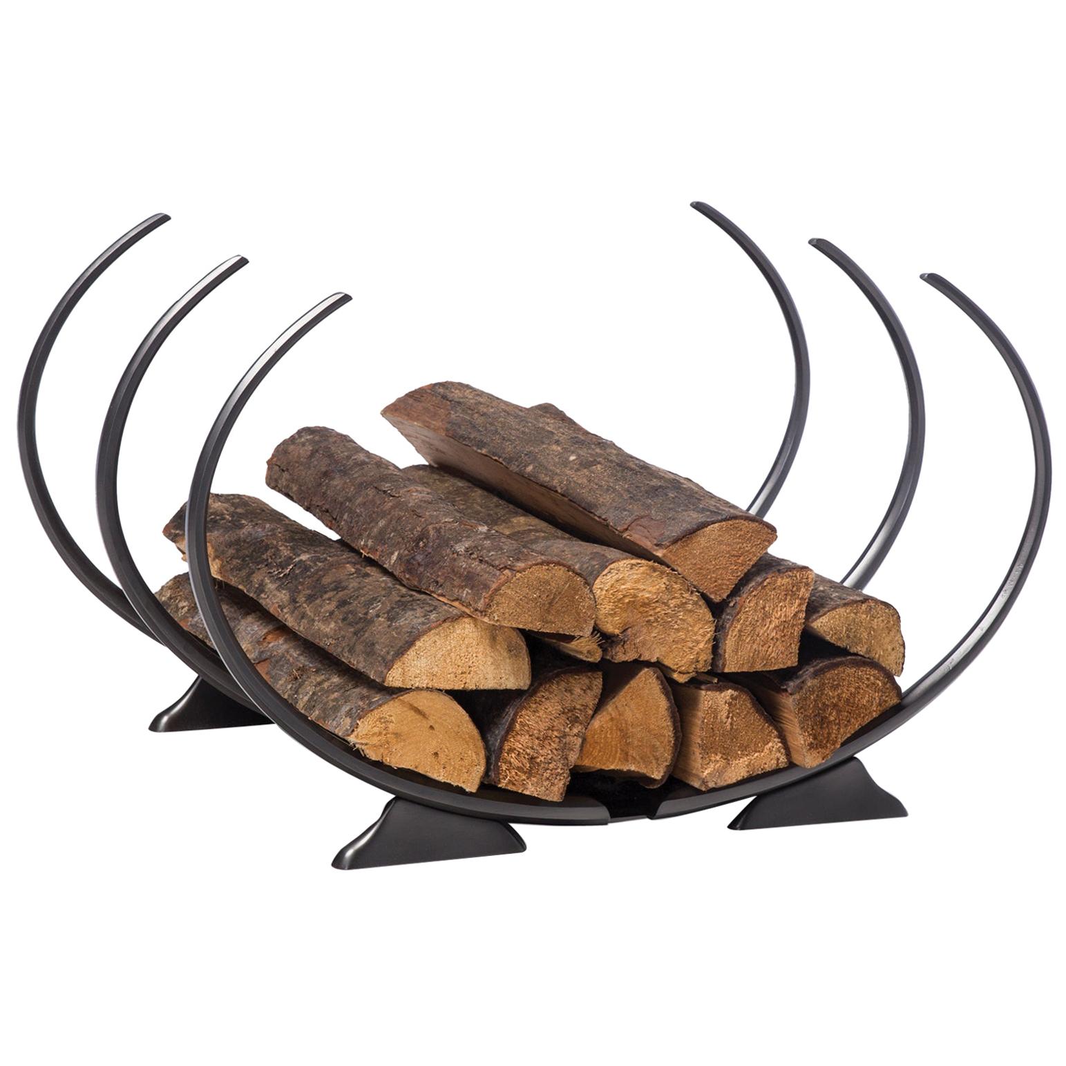 HOLLY HUNT Fiamma Log Holder in Forged Steel with Gunmetal Bronze Finish