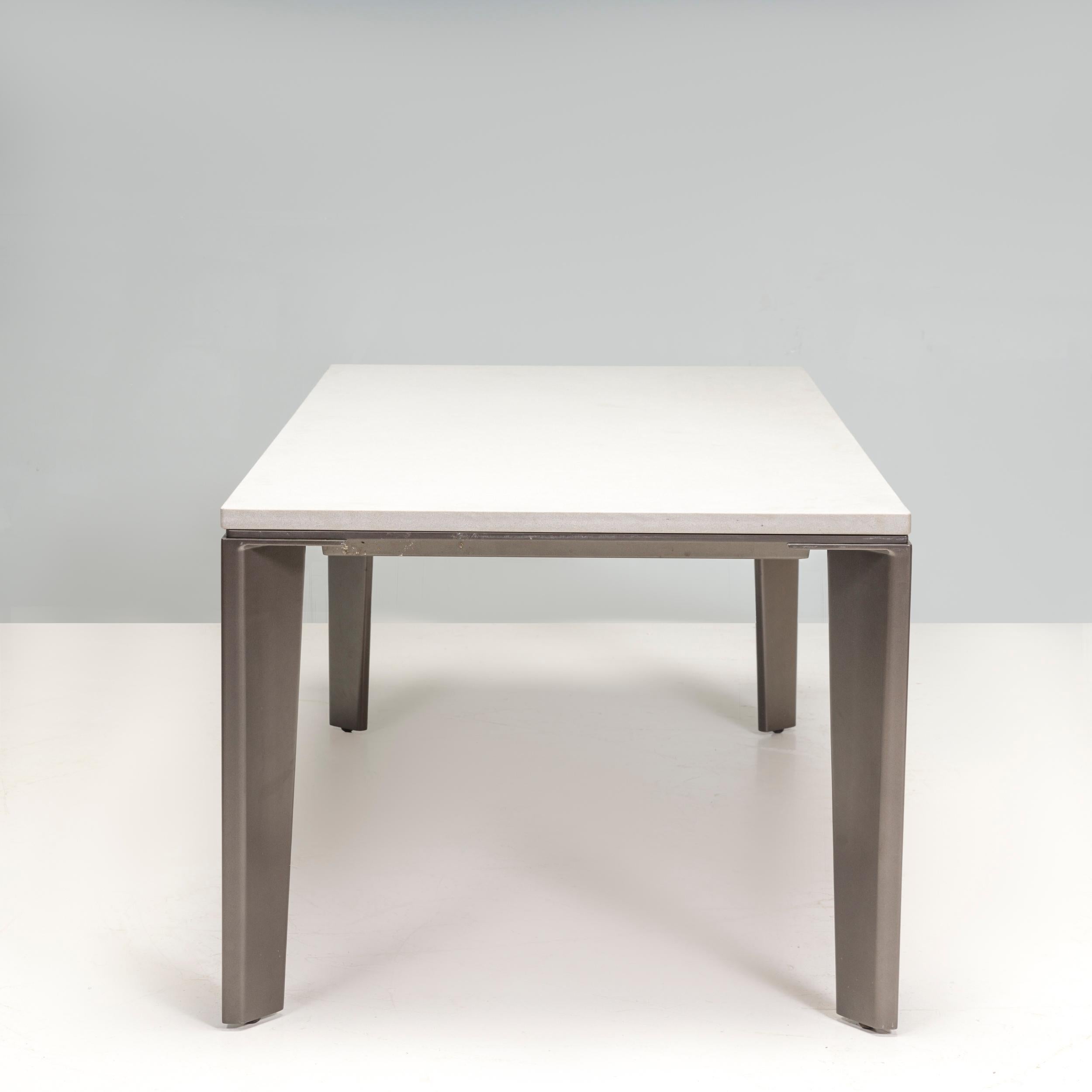 British  Holly Hunt Grey Keel Cement Outdoor Dining Table  For Sale