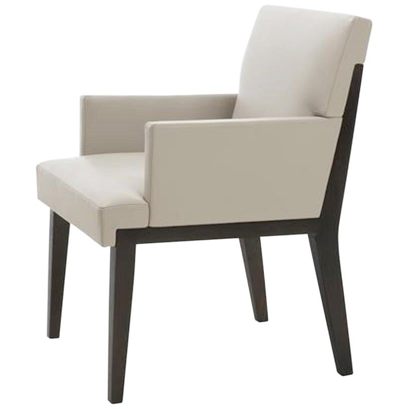 HOLLY HUNT Hampton Dining Arm Chair in Walnut Black Magic Frame & Leather Seat