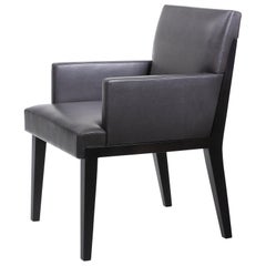 HOLLY HUNT Hampton Dining Armchair in Walnut Black Magic and Leather Upholstery