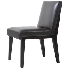 HOLLY HUNT Hampton Dining Side Chair Walnut Black Magic and Leather Upholstery
