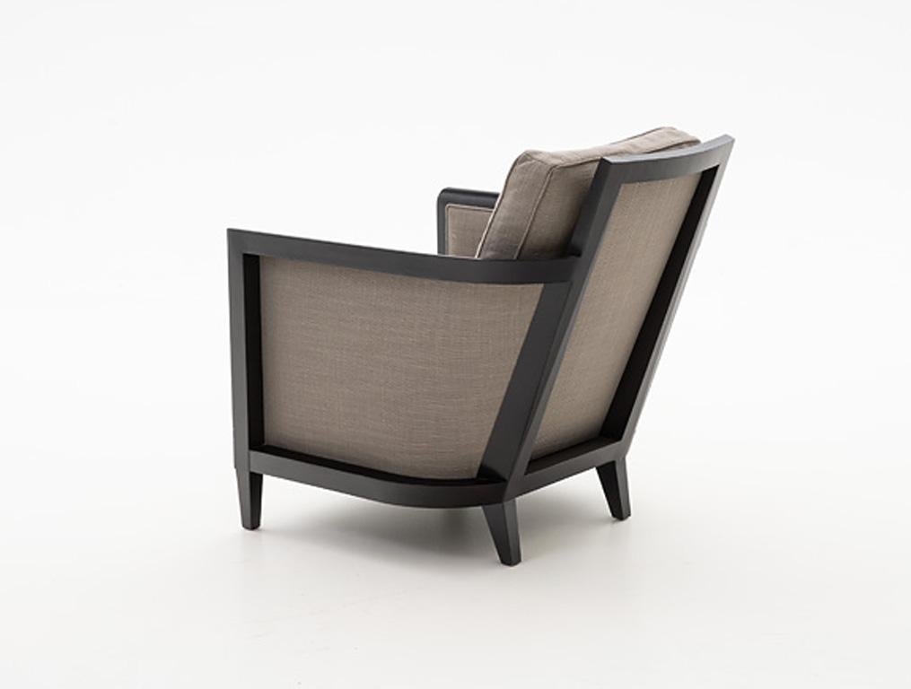 American HOLLY HUNT Hemp Sail Club Chair with Ebonized Oak and Brown Upholstery