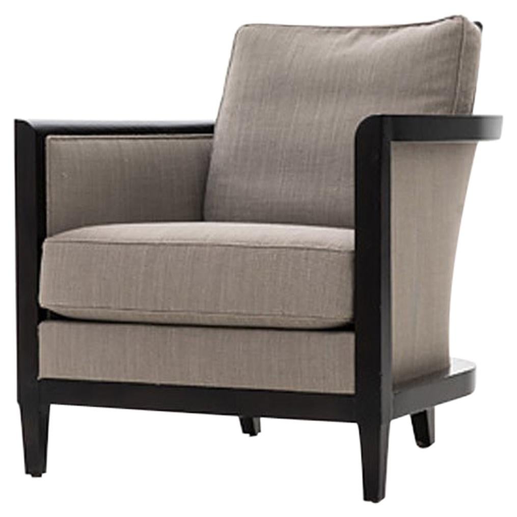 HOLLY HUNT Hemp Sail Club Chair with Ebonized Oak and Brown Upholstery