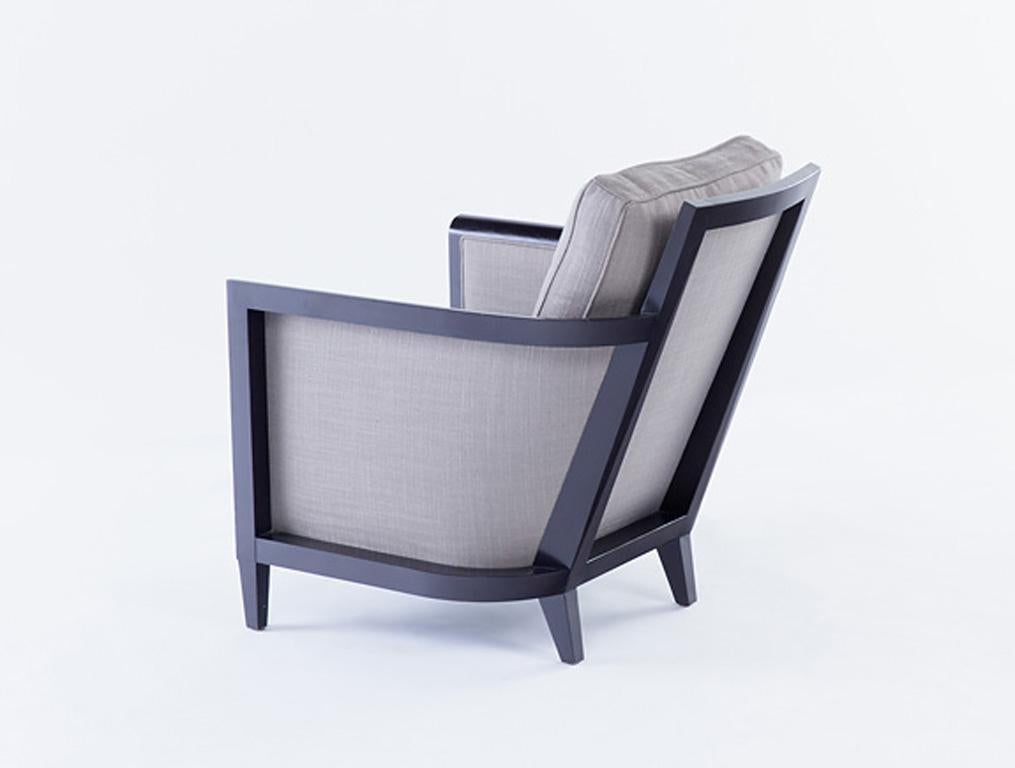 Modern HOLLY HUNT Hemp Sail Club Chair with Ebonized Oak and Grey Upholstery