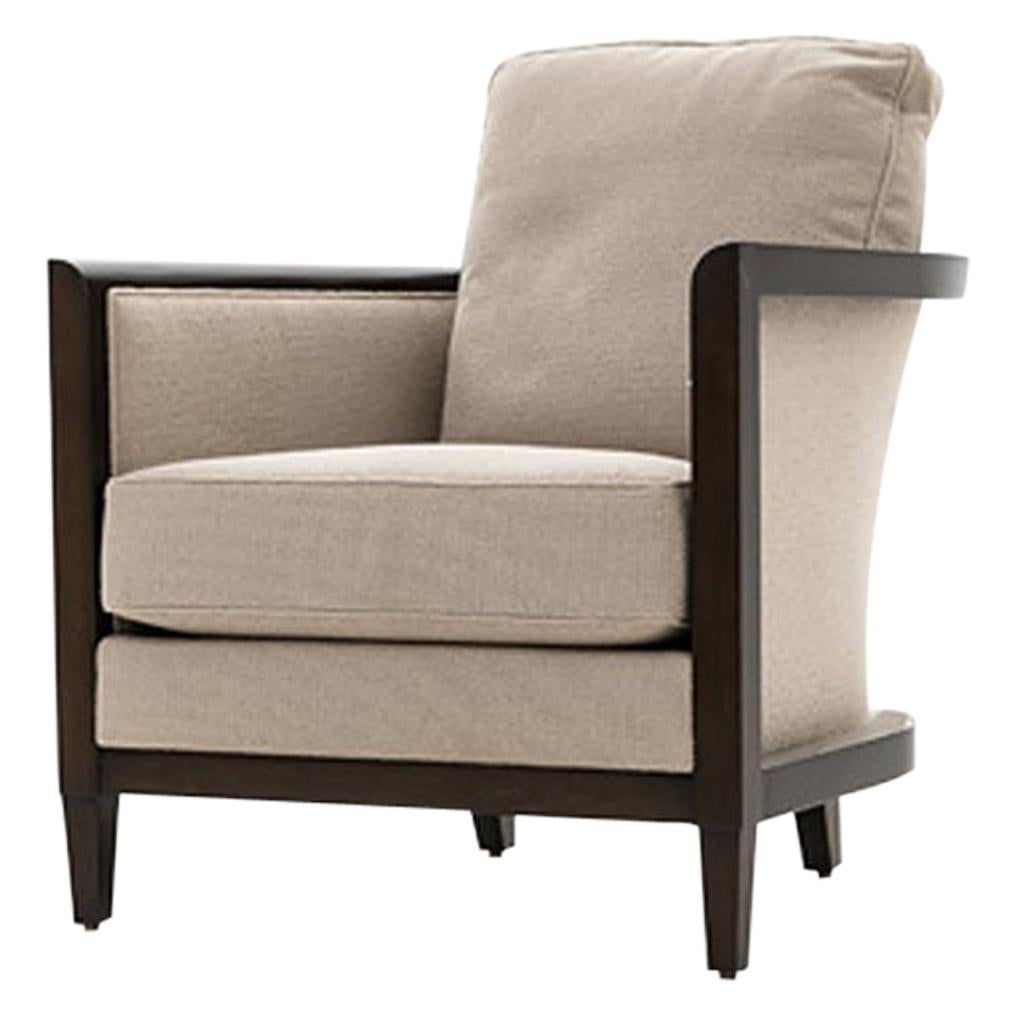HOLLY HUNT Hemp Sail Club Chair with Oak Umber and Beige Upholstery