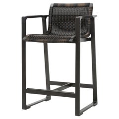 HOLLY HUNT Keel Counter Stool in Basalt Powder Coated Metal Legs & Woven Fiber