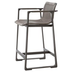 HOLLY HUNT Keel Counter Stool in Oyster Powder Coated Metal Legs & Woven Fiber