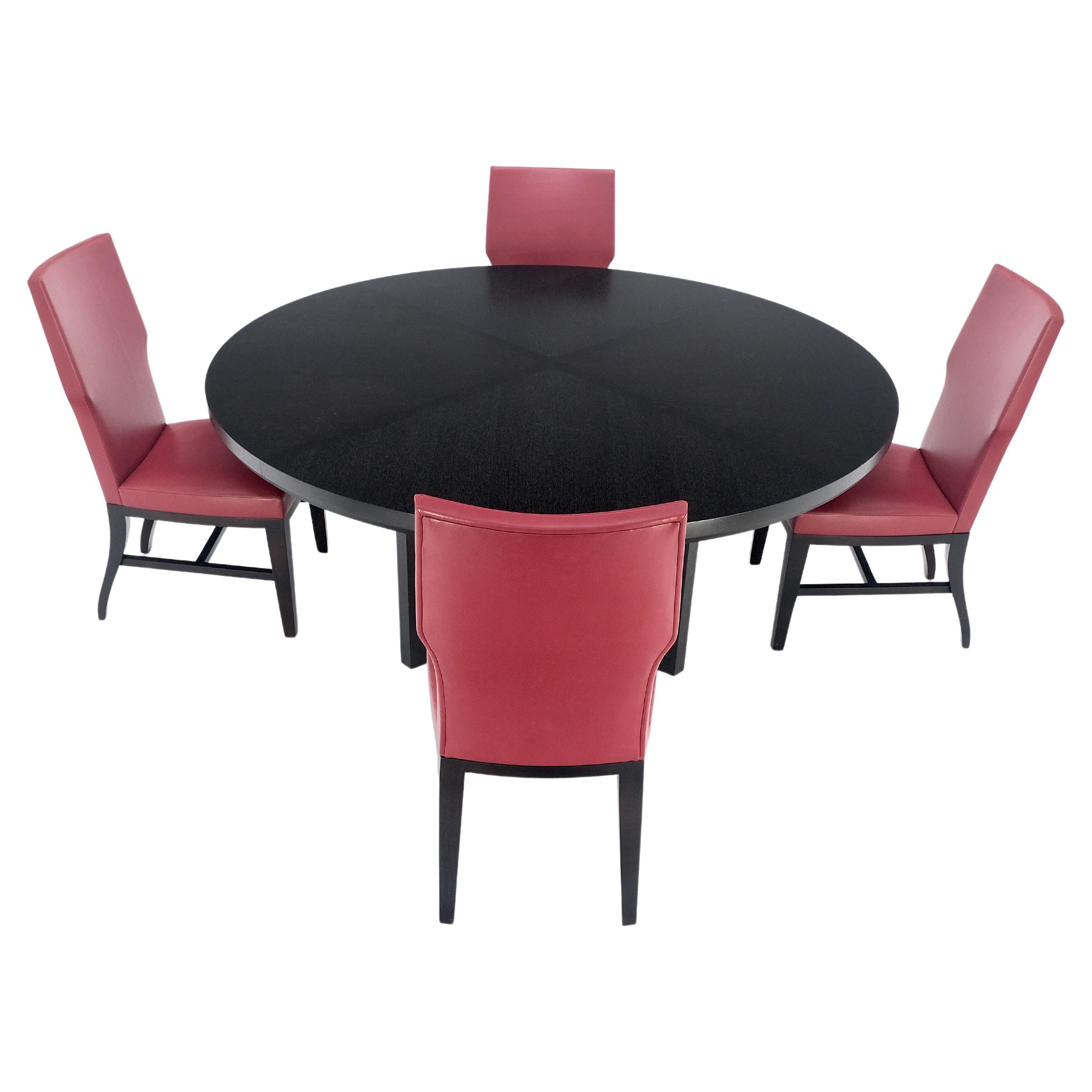 Lacquered Holly Hunt Large 6' Diameter Round Ebonized Table Oak 4 Chairs Dining Set MINT! For Sale