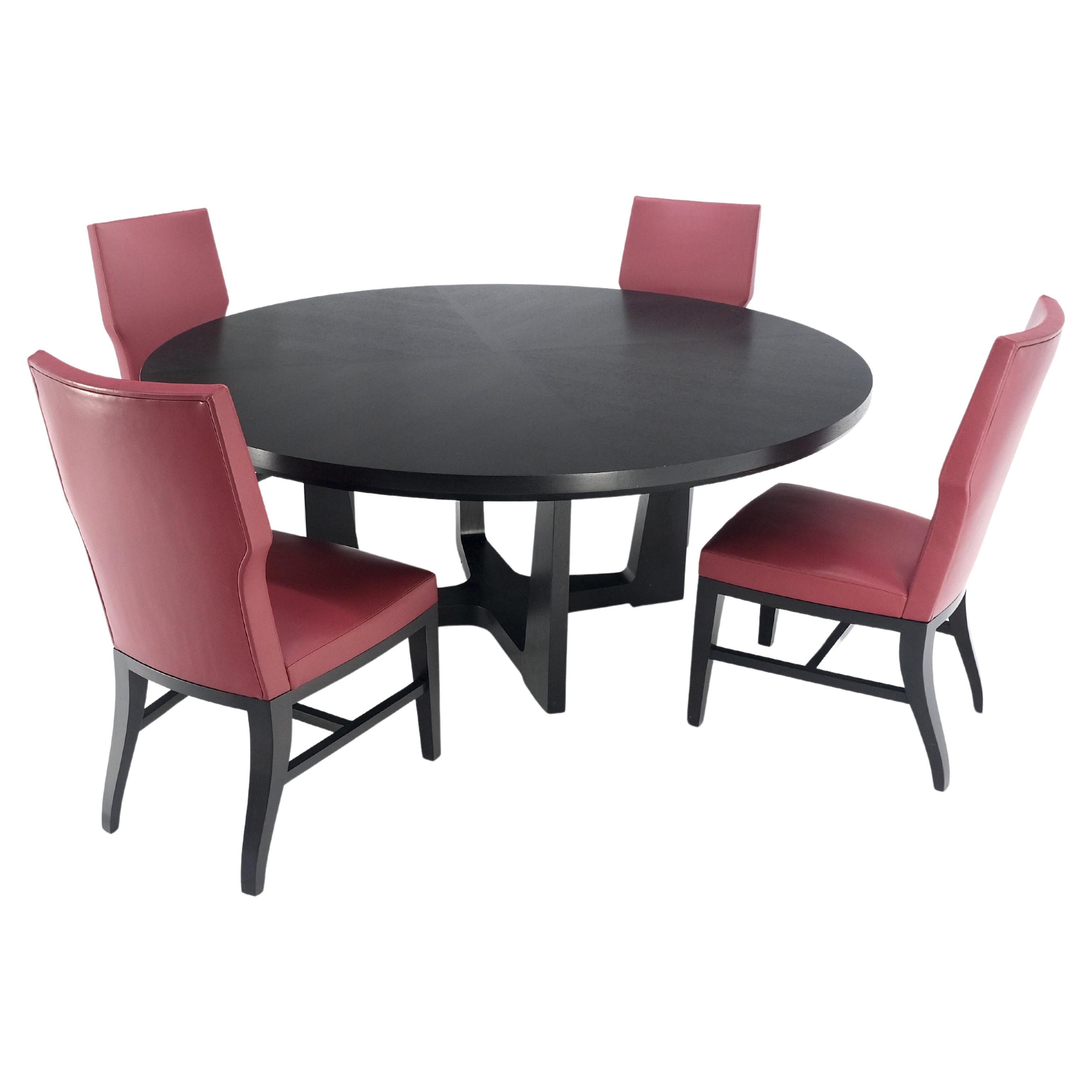 HOLLY HUNT Grande table ronde ébonisée de 6' de diamètre Ensemble de salle à manger en chêne 4 chaises MINT !