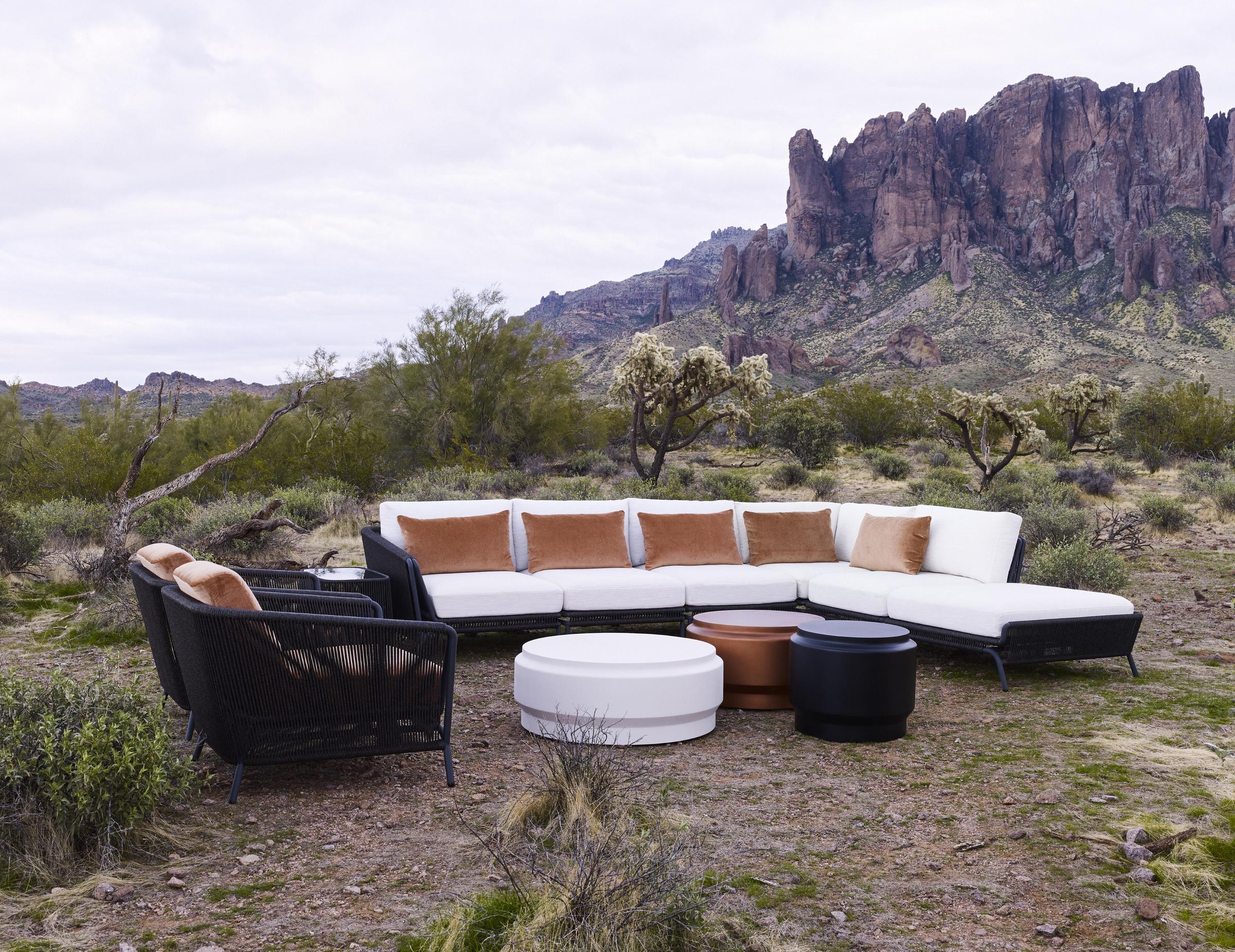 American HOLLY HUNT Lotus Extra-Large Circular Table in Copper Hollow Cast Concrete