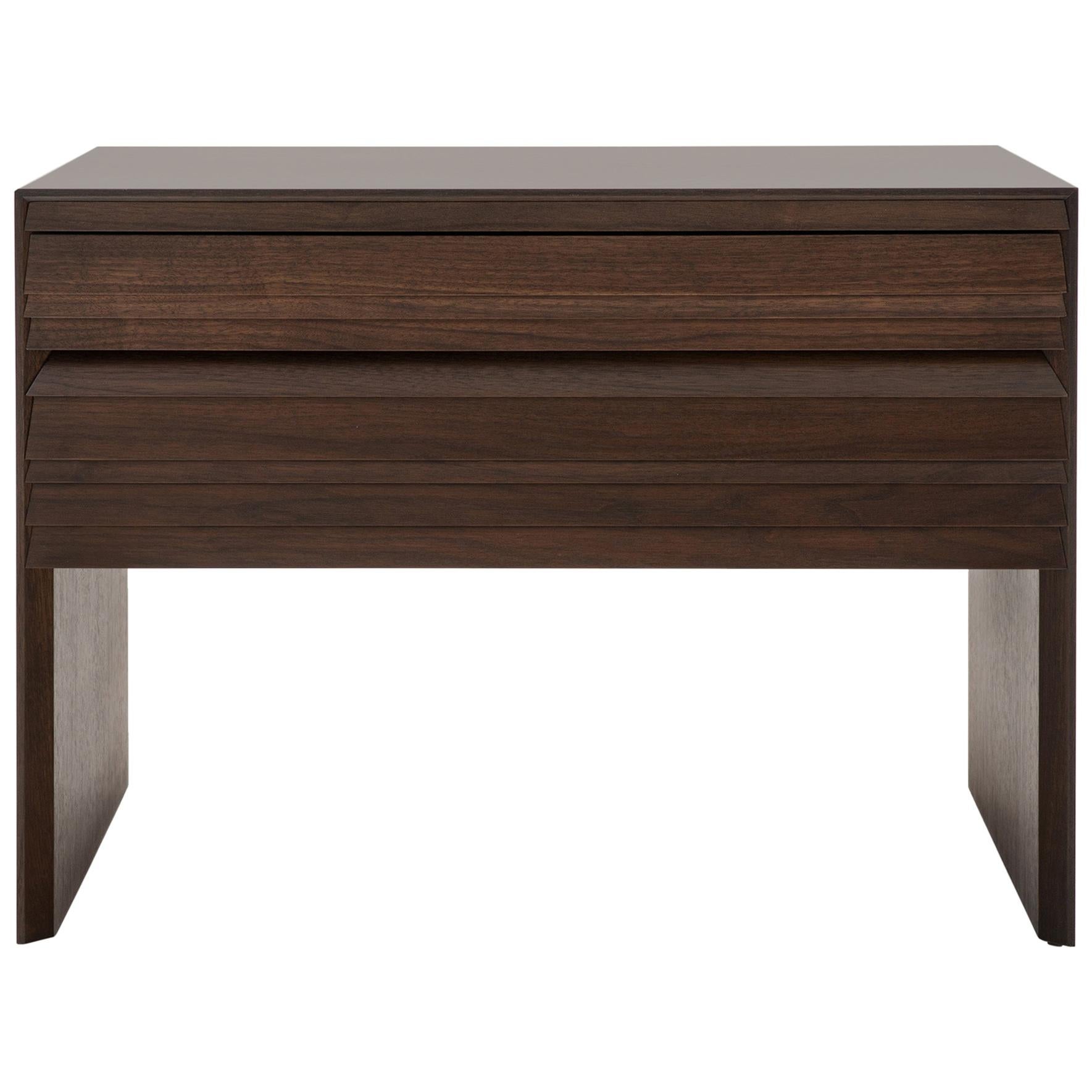 HOLLY HUNT Louvered Bedside Table in Dark Walnut Finish