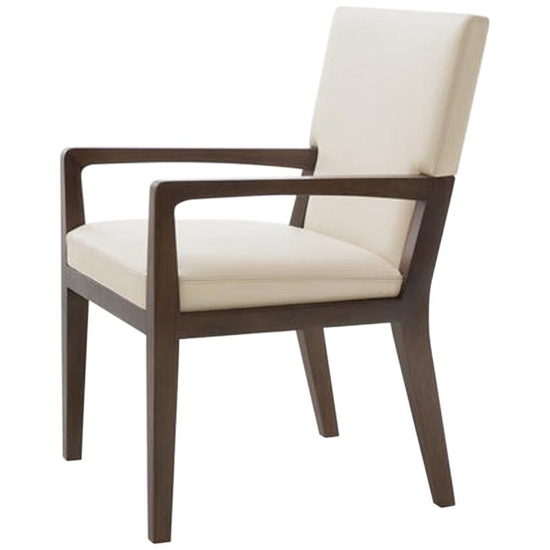 HOLLY HUNT Luna Dining Arm Chair in Walnut Cinder Frame with Leather Seat