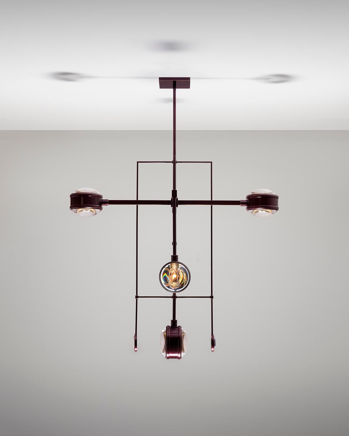 Lacquered HOLLY HUNT Lyra Chandelier No. 5 in Oxblood Lacquer by Alison Berger Glassworks