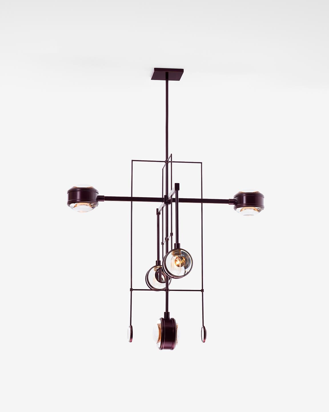 Contemporary HOLLY HUNT Lyra Chandelier No. 5 in Oxblood Lacquer by Alison Berger Glassworks