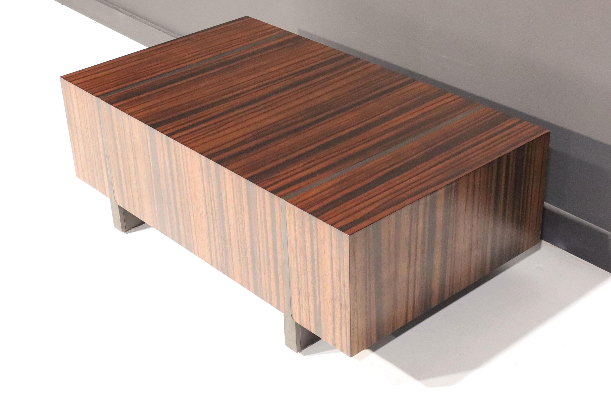 Modern Holly Hunt Zebrawood and Bronze Cocktail Table For Sale