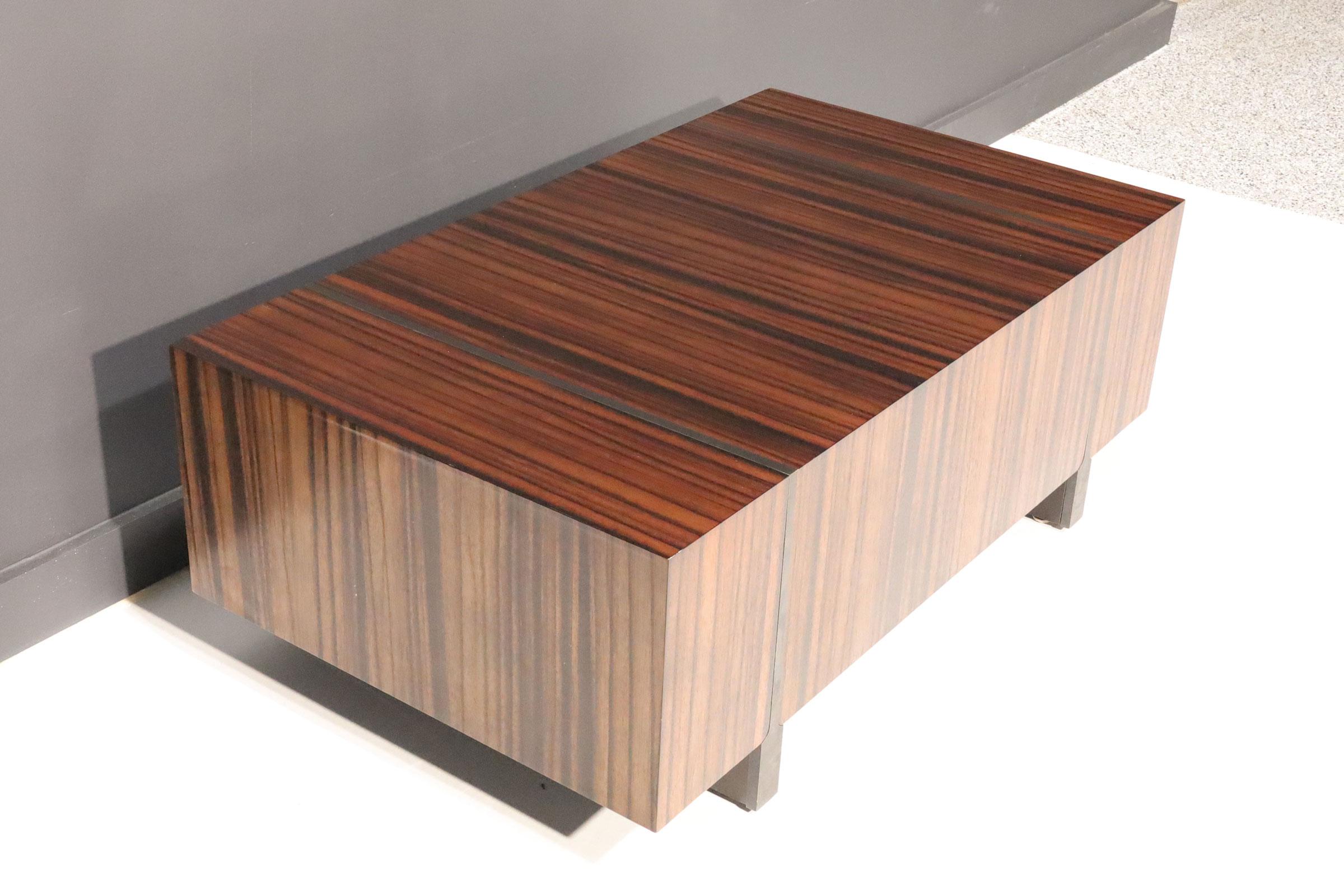 American Holly Hunt Zebrawood and Bronze Cocktail Table For Sale