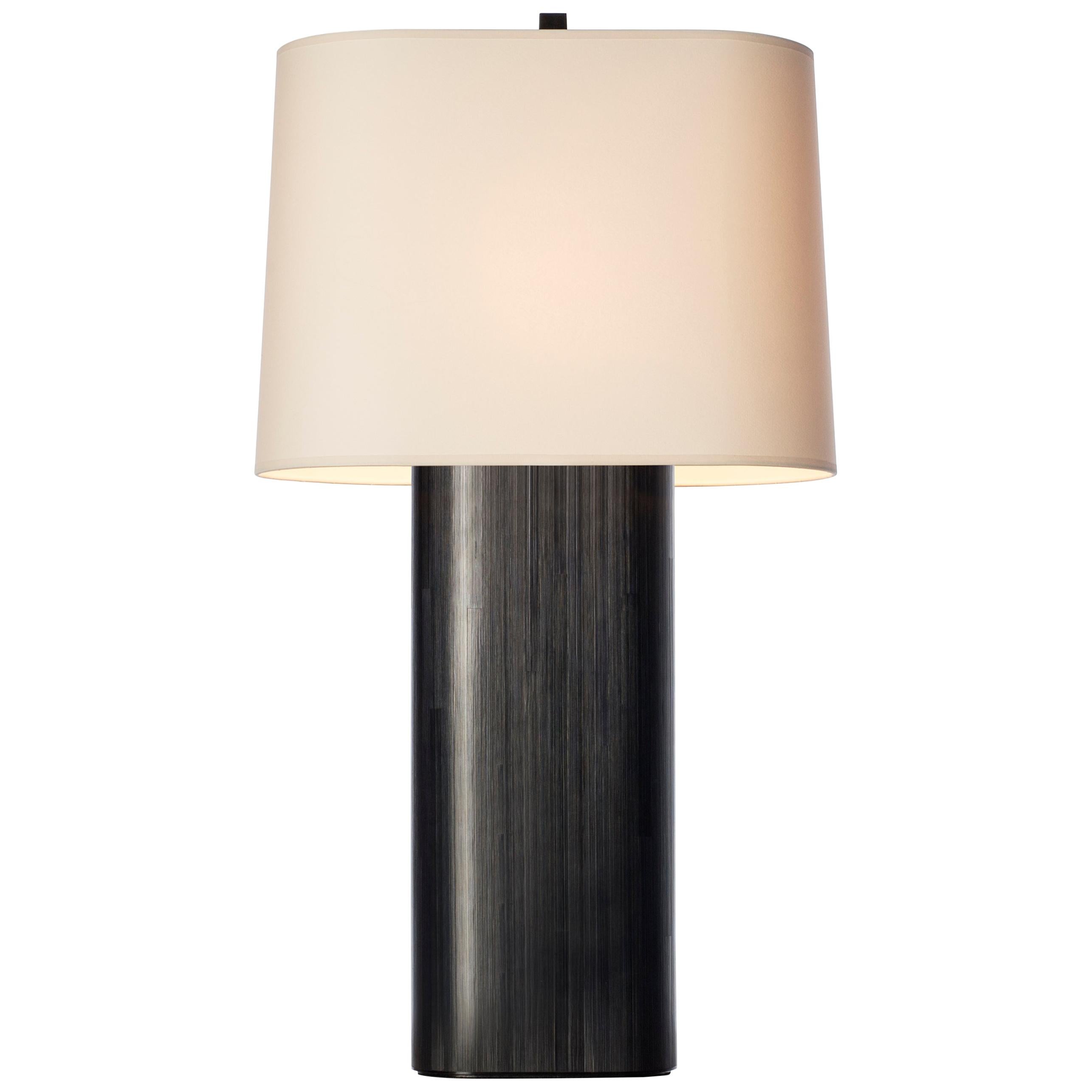 HOLLY HUNT Marlowe Table Lamp with Ebony Straw Marquetry with Aquarelle Shade