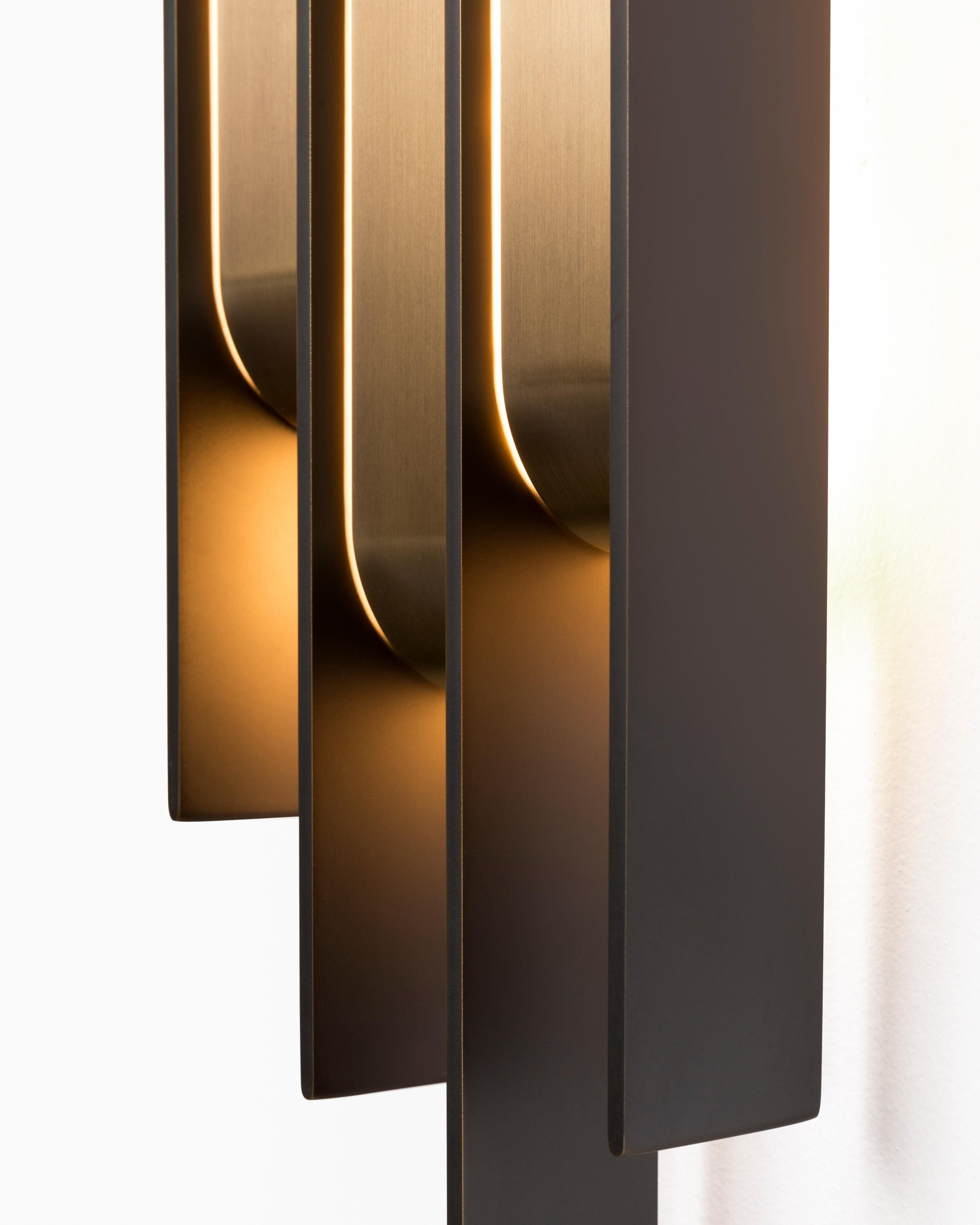 Modern HOLLY HUNT Meridian Sconce in Metal Golden Bronze Patina Finish