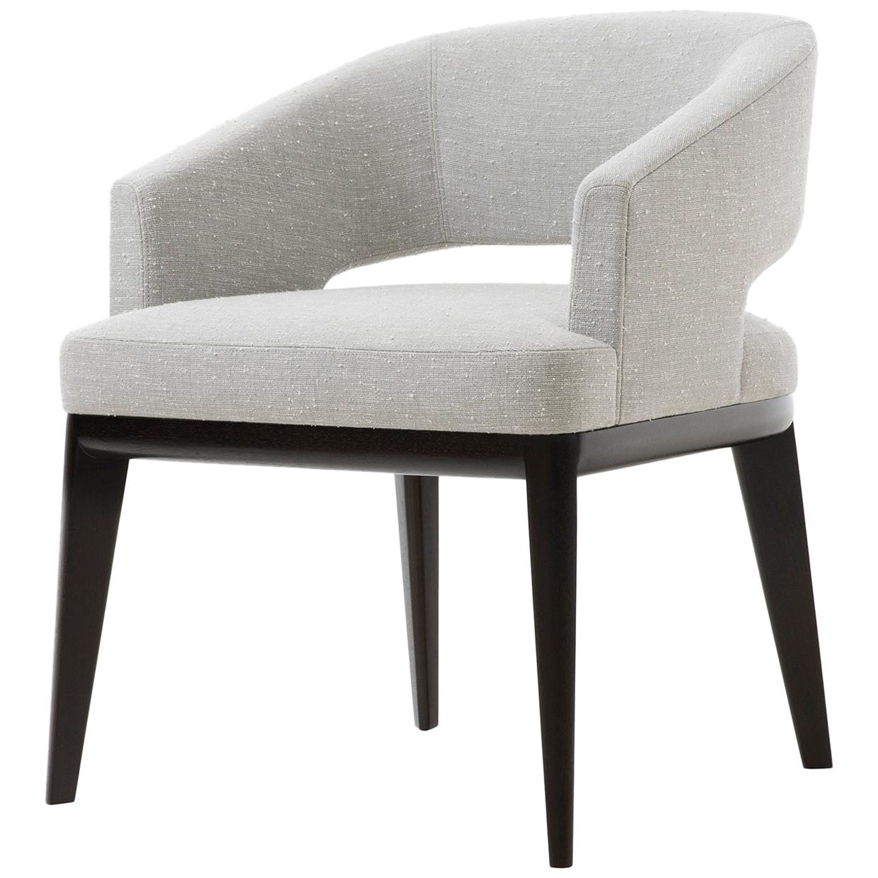 HOLLY HUNT Minerva Dining Chair in Walnut Black Magic and Cloud Upholstery
