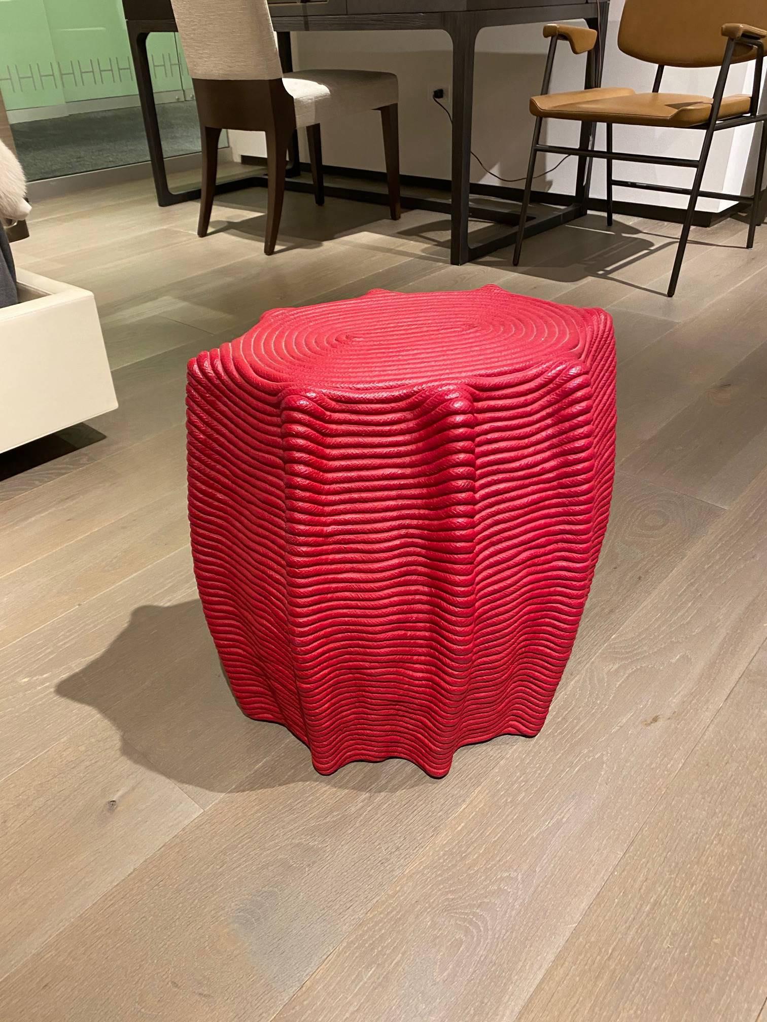 Modern HOLLY HUNT Mivalo Stool in Carmin Red Cotton Cord by Christian Astuguevieille