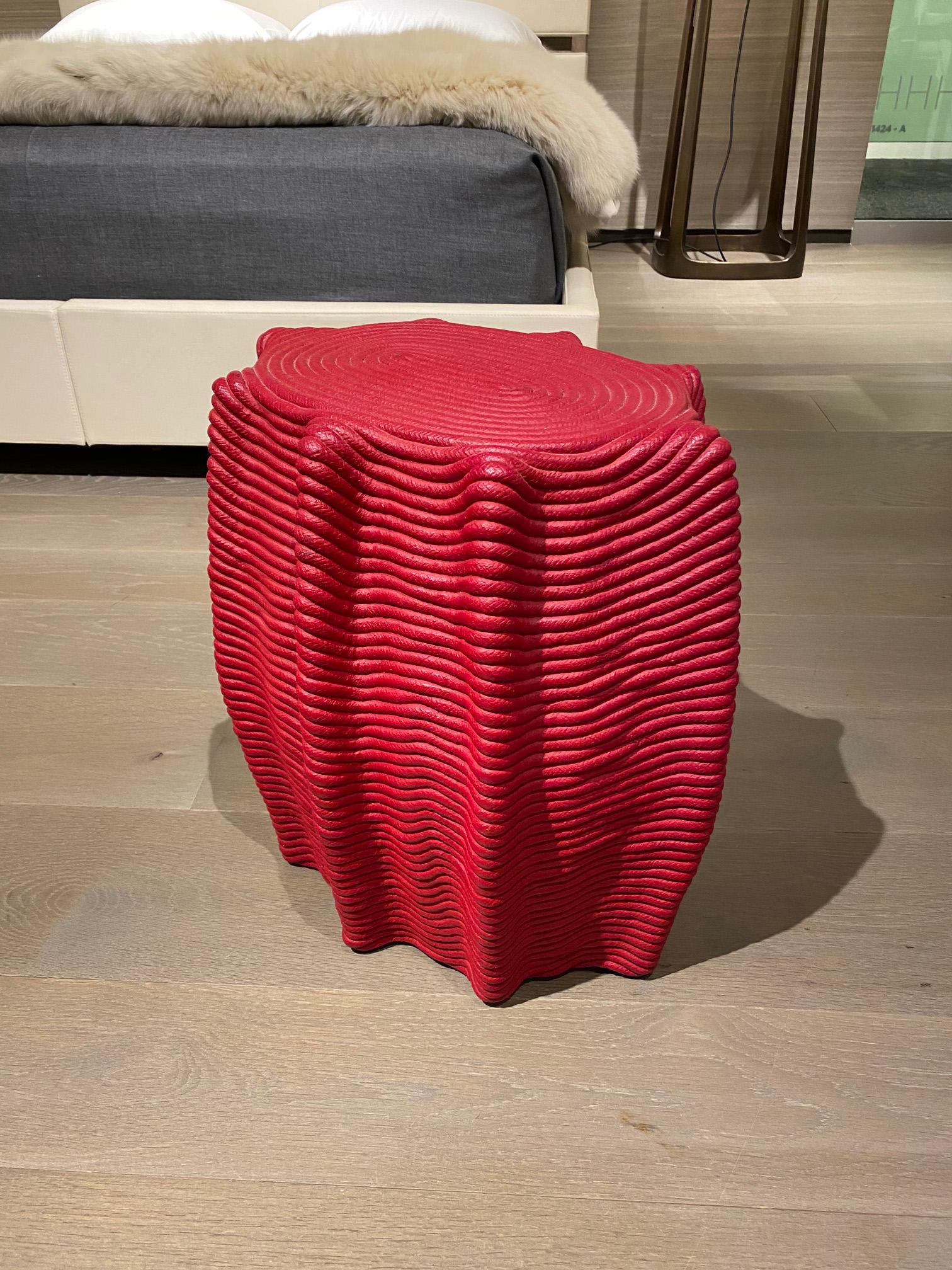 American HOLLY HUNT Mivalo Stool in Carmin Red Cotton Cord by Christian Astuguevieille