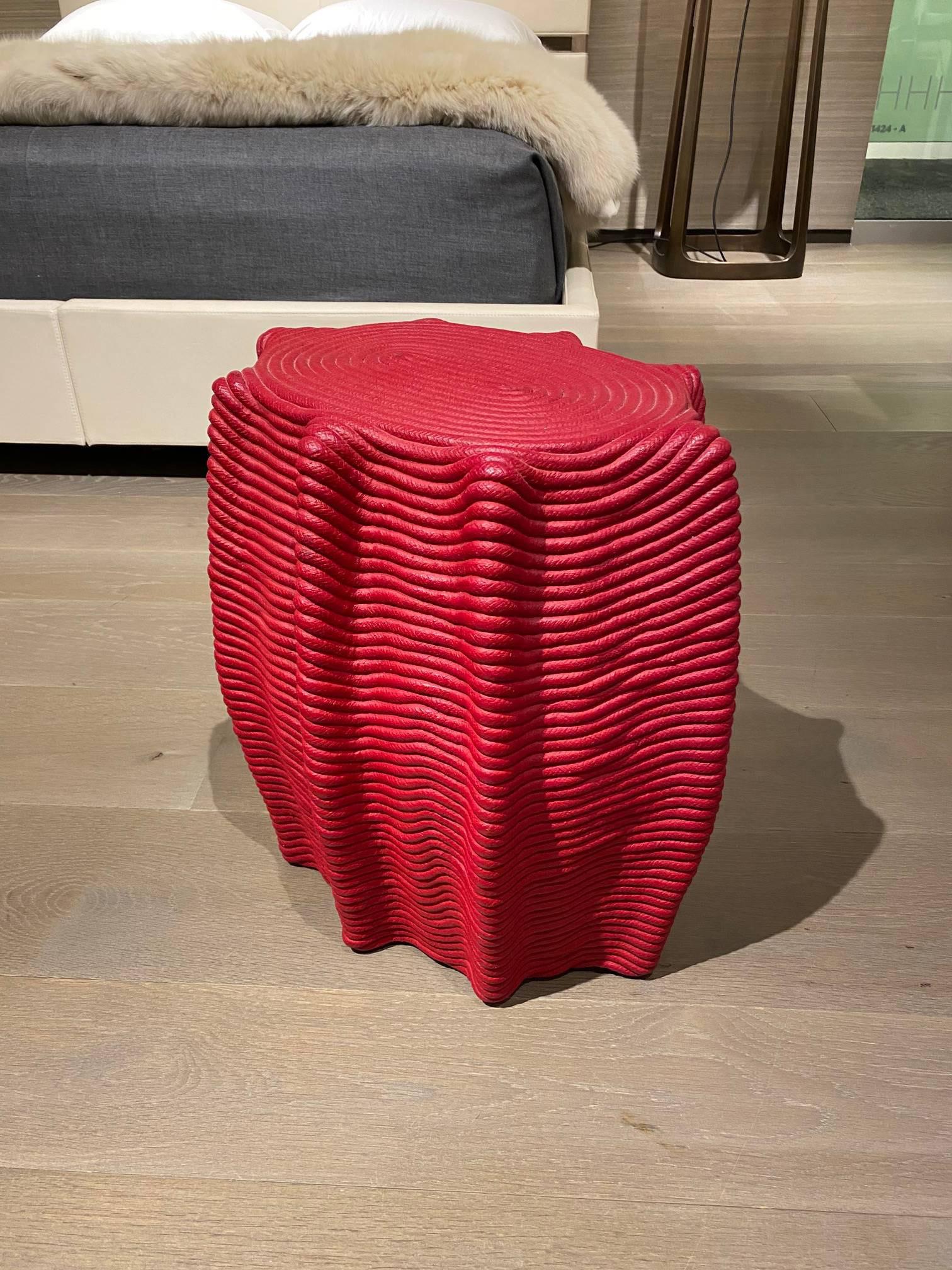 Painted HOLLY HUNT Mivalo Stool in Carmin Red Cotton Cord by Christian Astuguevieille
