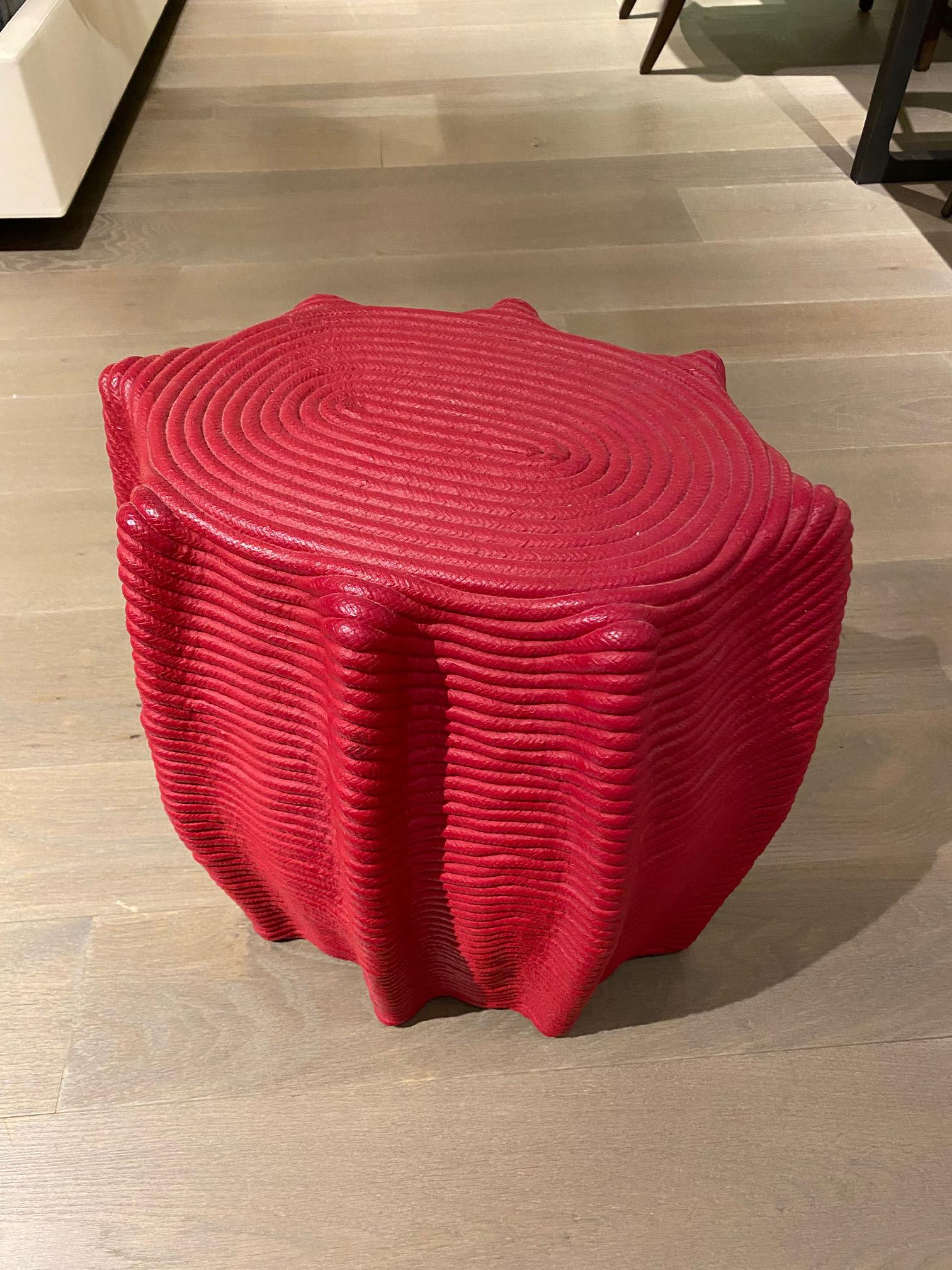 HOLLY HUNT Mivalo Stool in Carmin Red Cotton Cord by Christian Astuguevieille In Good Condition In Chicago, IL