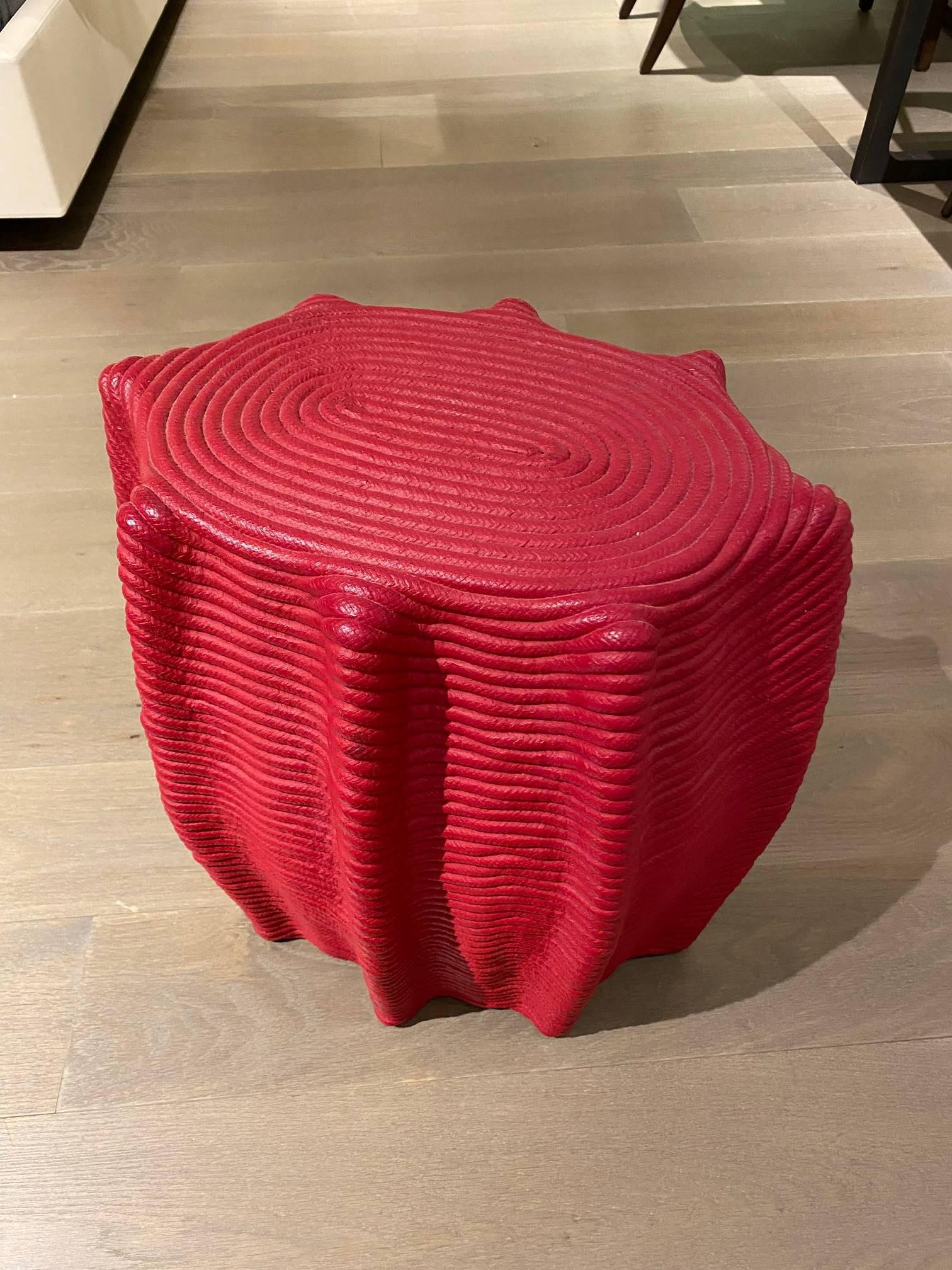 Contemporary HOLLY HUNT Mivalo Stool in Carmin Red Cotton Cord by Christian Astuguevieille