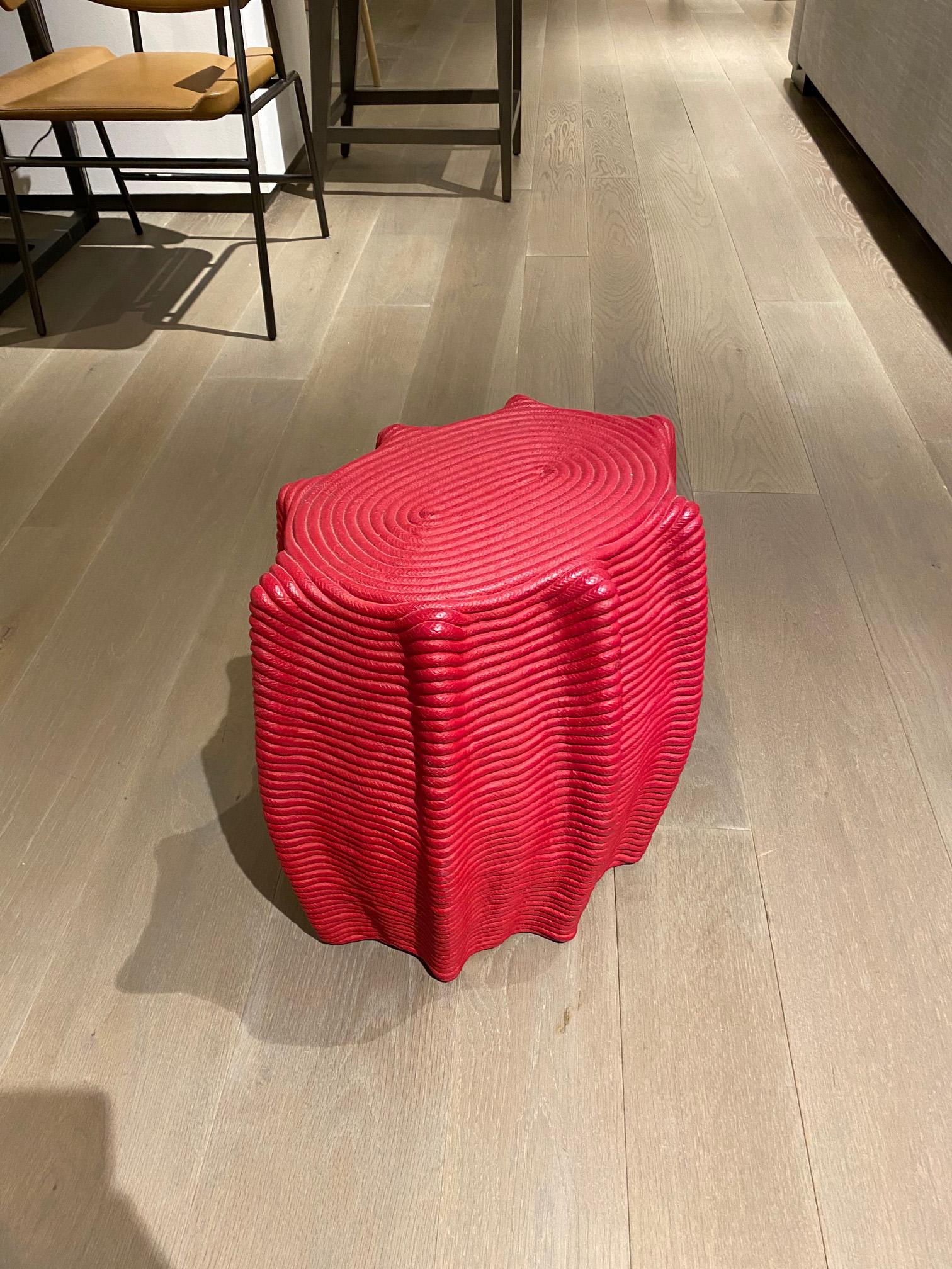 HOLLY HUNT Mivalo Stool in Carmin Red Cotton Cord by Christian Astuguevieille 1