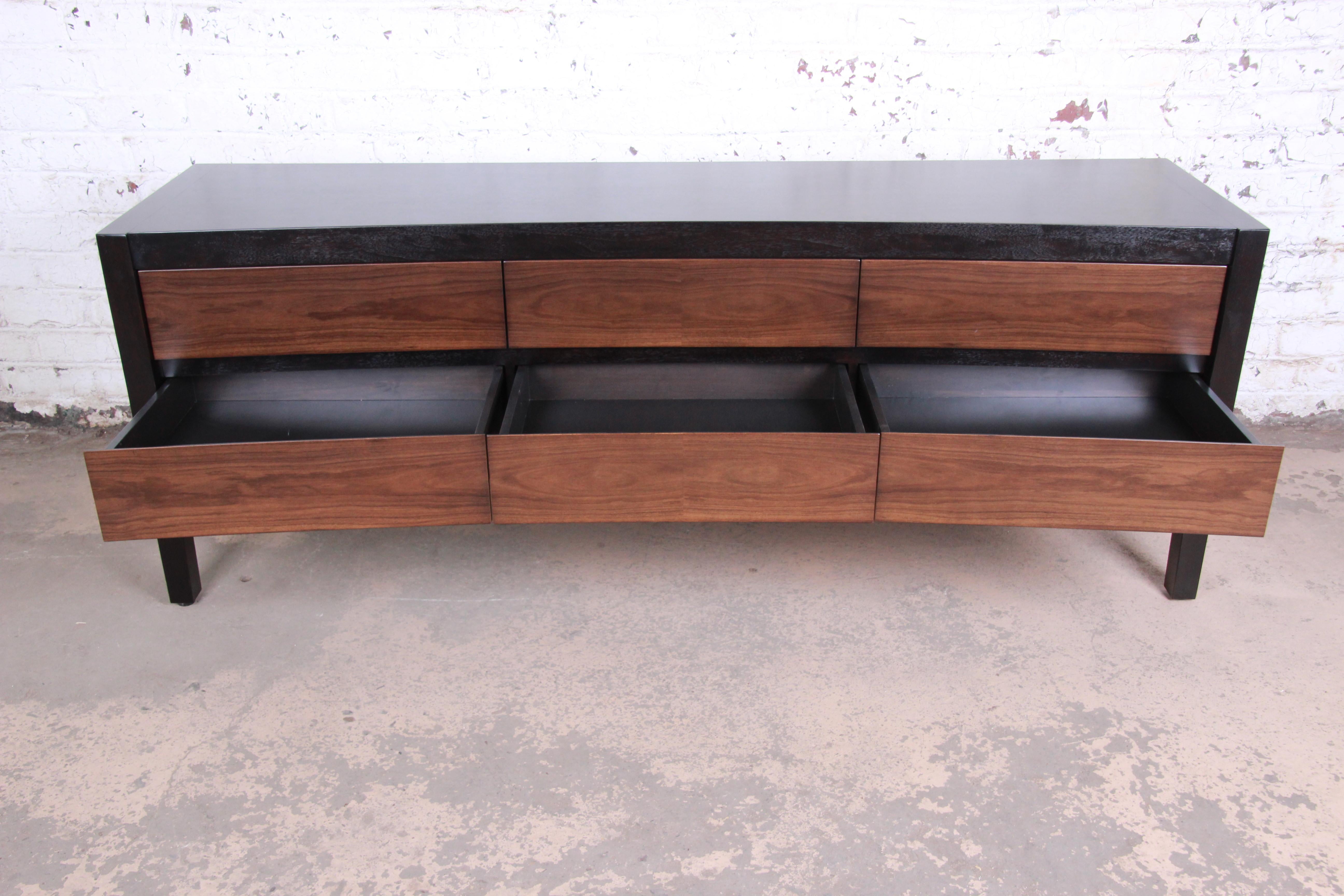Contemporary Holly Hunt Modern Concave Walnut and Rosewood Dresser or Credenza, Restored