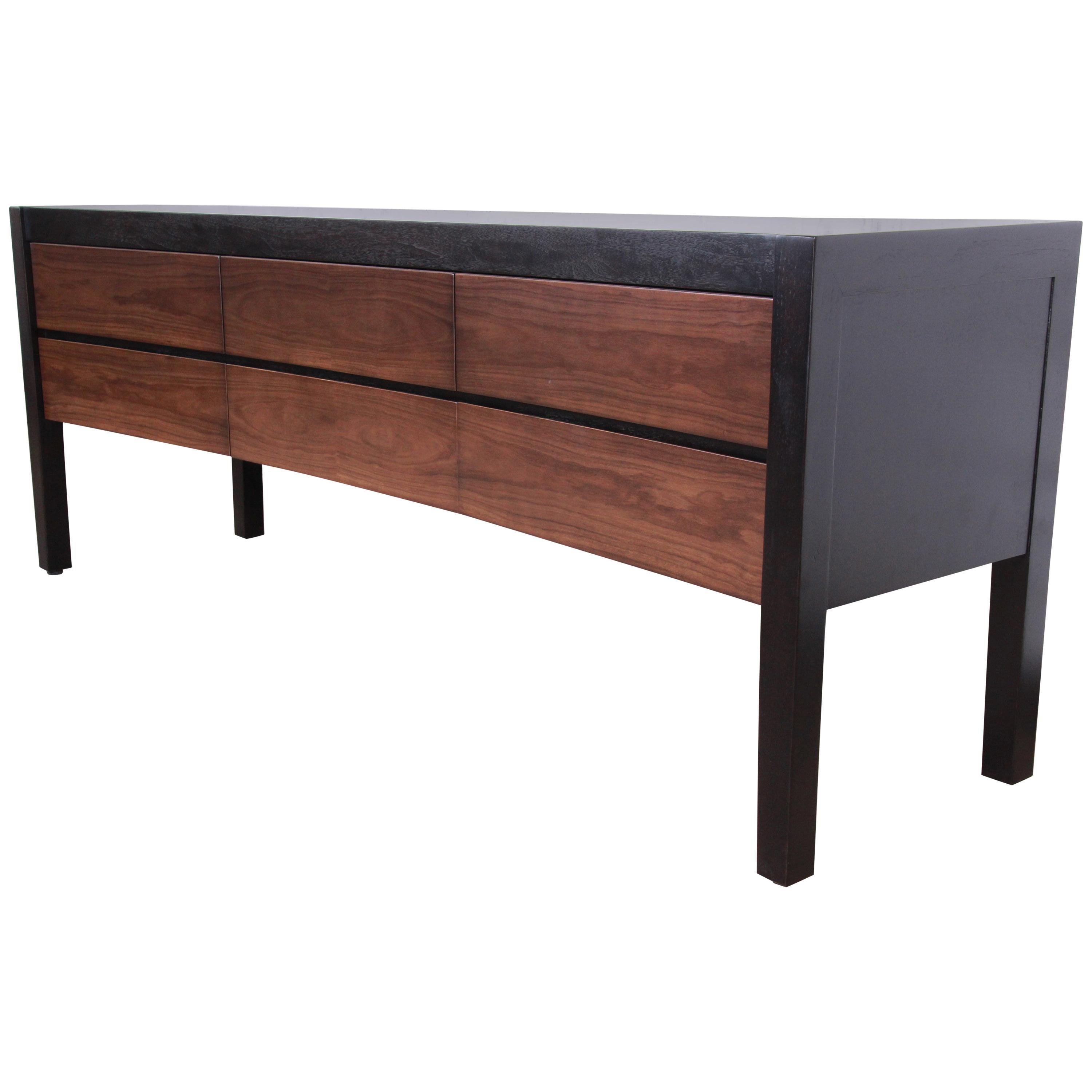 Holly Hunt Modern Concave Walnut and Rosewood Dresser or Credenza, Restored