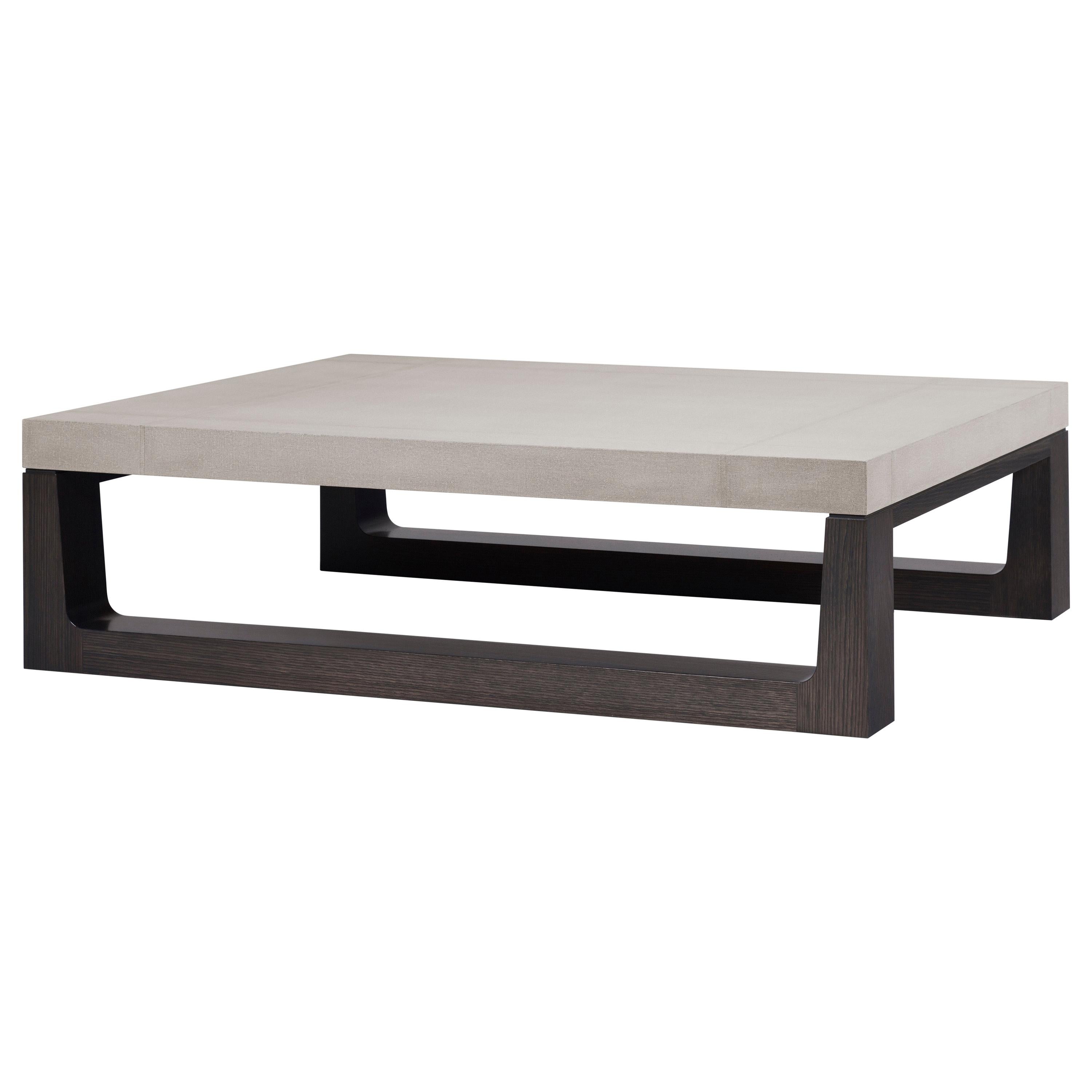 HOLLY HUNT Mojave Cocktail Table without Shelf in Oak and Linen Sandbar Top