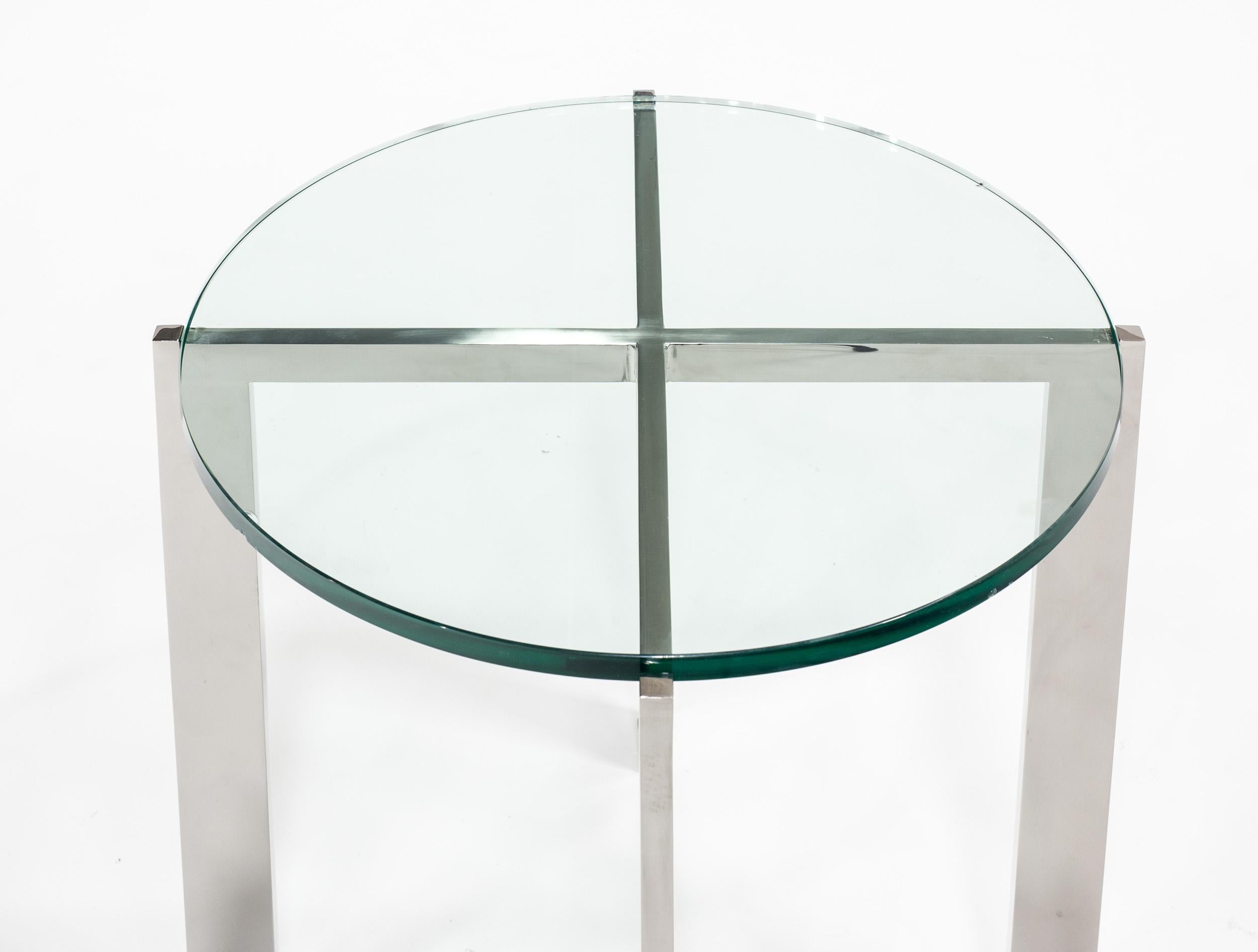 American HOLLY HUNT Morgan Side Table in Stainless Steel Base with Glass Top