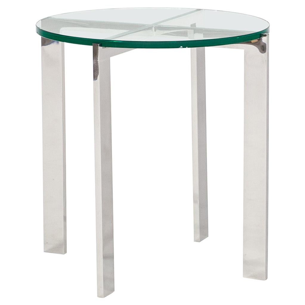 HOLLY HUNT Morgan Side Table in Stainless Steel Base with Glass Top