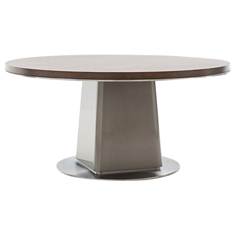 HOLLY HUNT Neptune Walnut Top Dining Table with Wood and Stainless