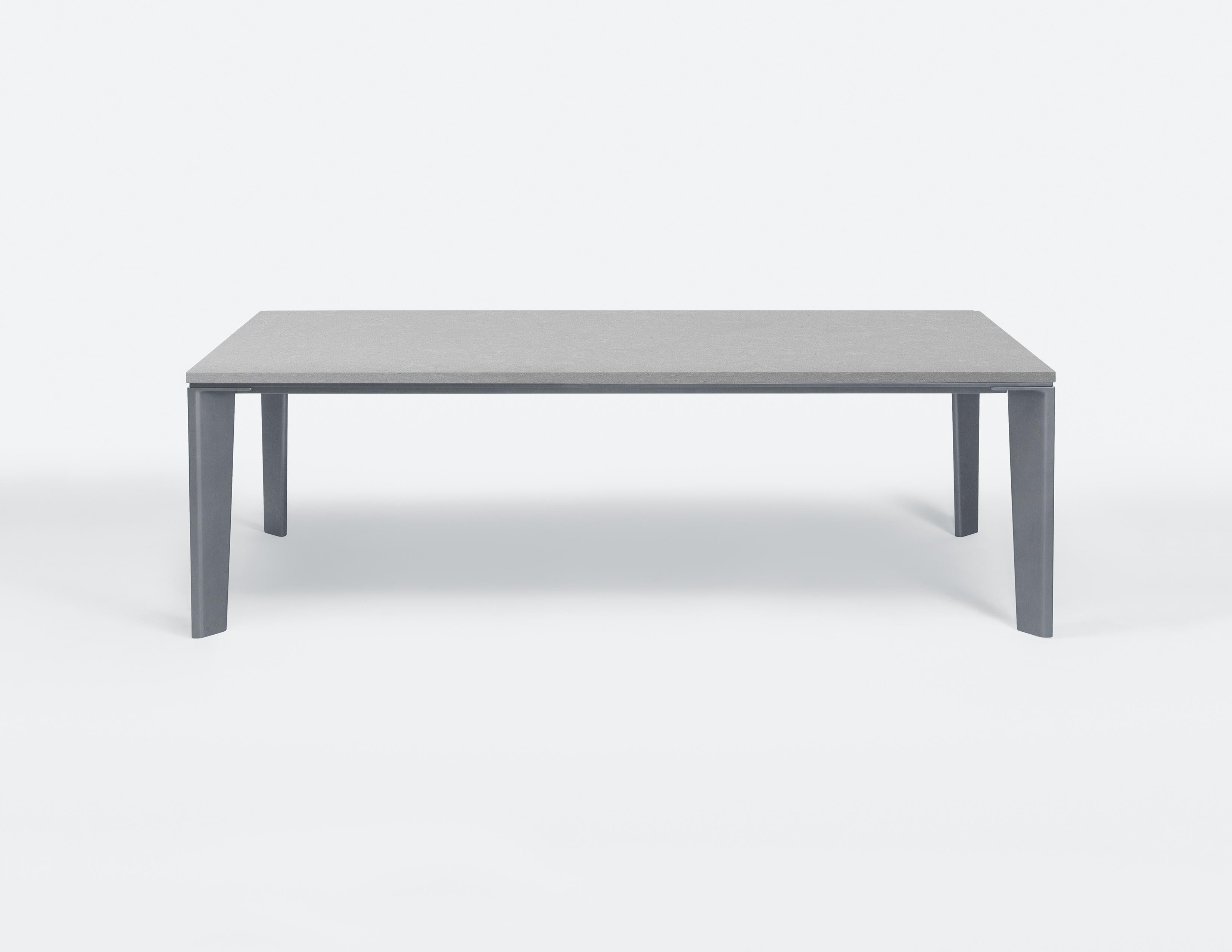 HOLLY HUNT Outdoor Keel 92" Dining Table in Oyster Metal with Belgium Fog Top